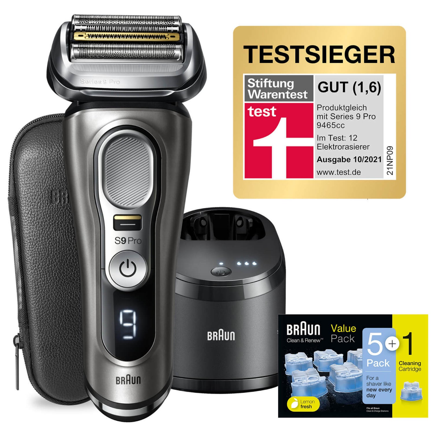 Braun Series 9 Pro 9465cc Elektrorasierer, Mit Braun Clean & Renew  Ersatzkartuschen für elektrische Rasierer