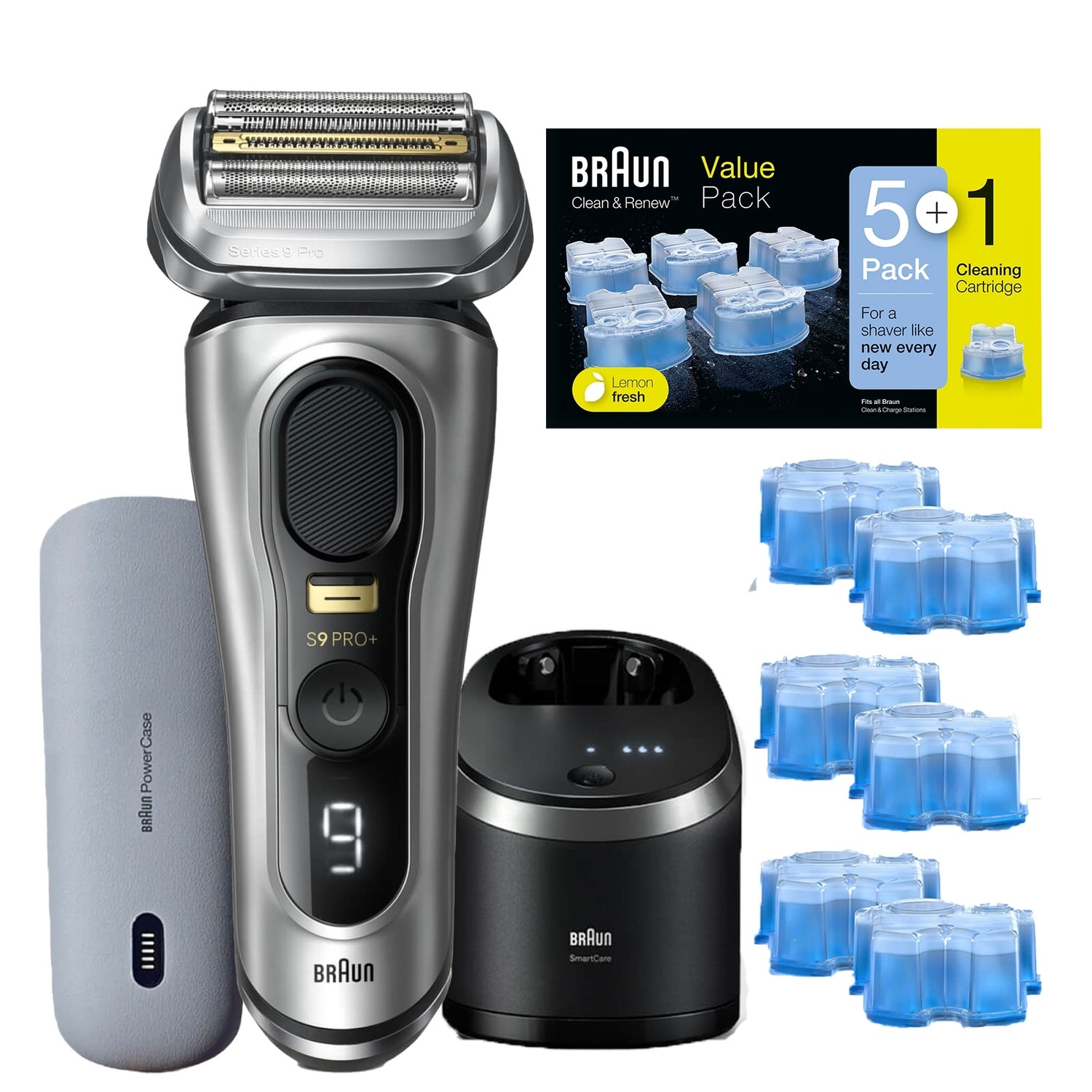 Braun Series 9 Pro+ 9577cc Elektrorasierer, Reinigungskartuschen 5+1er-Pack