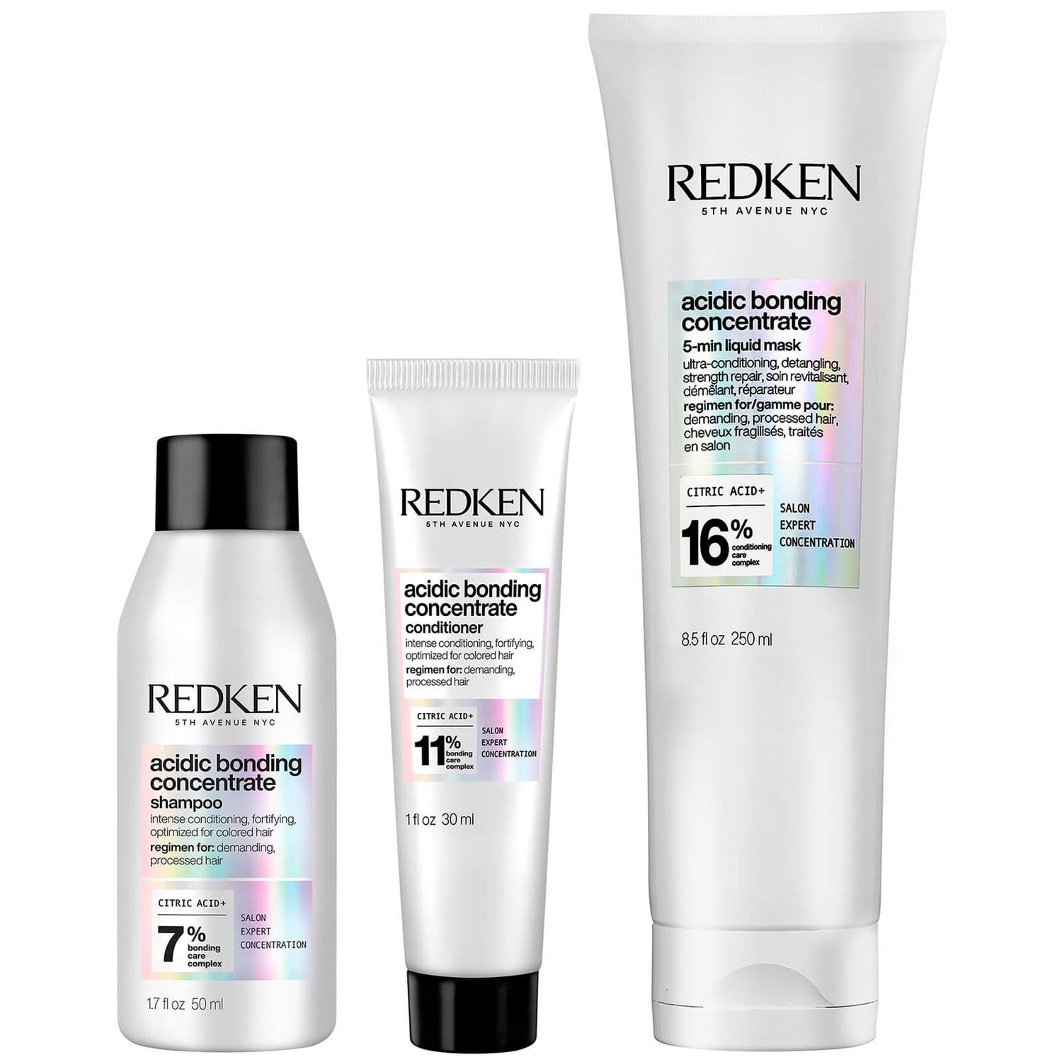 Redken Acidic Bonding Concentrate Shampoo 50ml, Conditioner 30ml and 250ml Mask Hair Bond Repair Bundle (Worth £39.35)