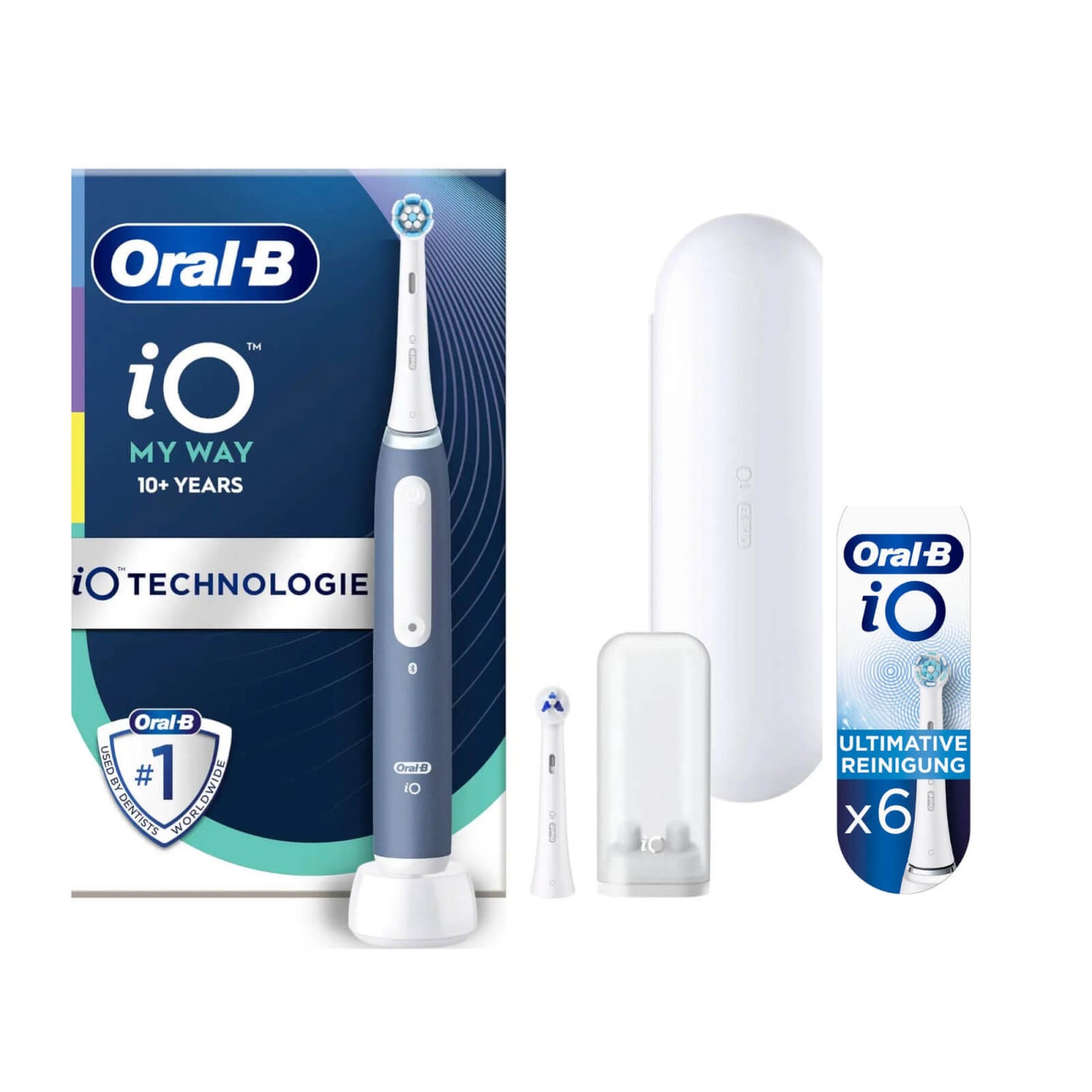 Oral-B iO My Way Elektrische Zahnbürste ab 10 Jahren, 4 Putzmodi, extra Aufsteckbürste für Zahnspange, 1 Reiseetui, ocean blue
