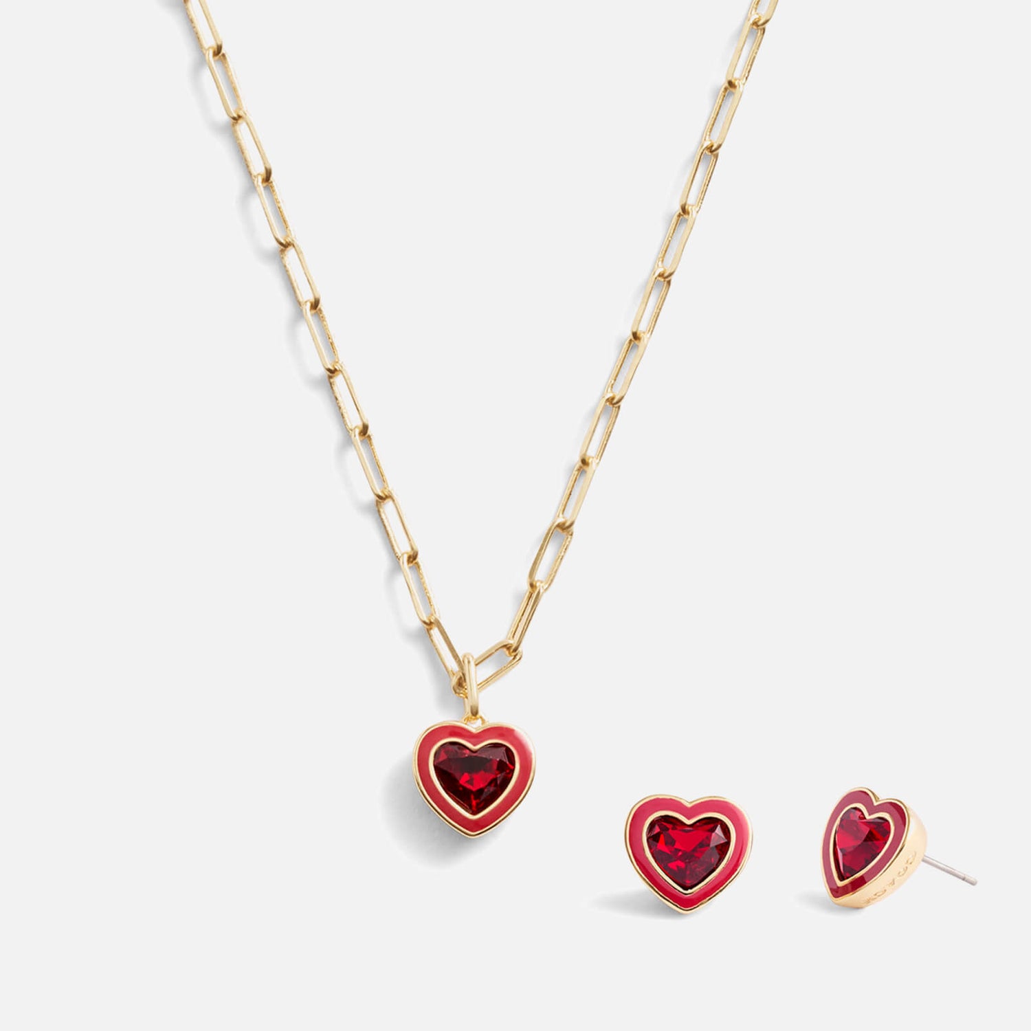 Coach Enamel Heart Gold-Tone Necklace and Earring Boxed Set