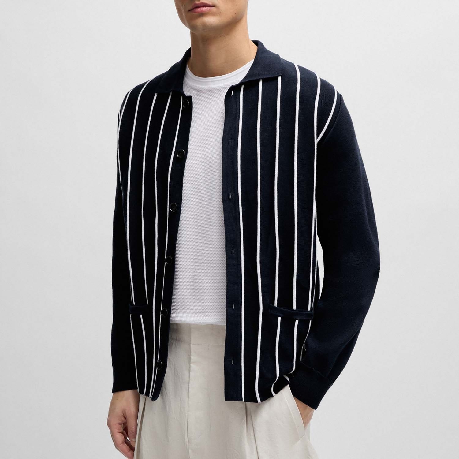 BOSS Black Striped Cotton Cardigan - S