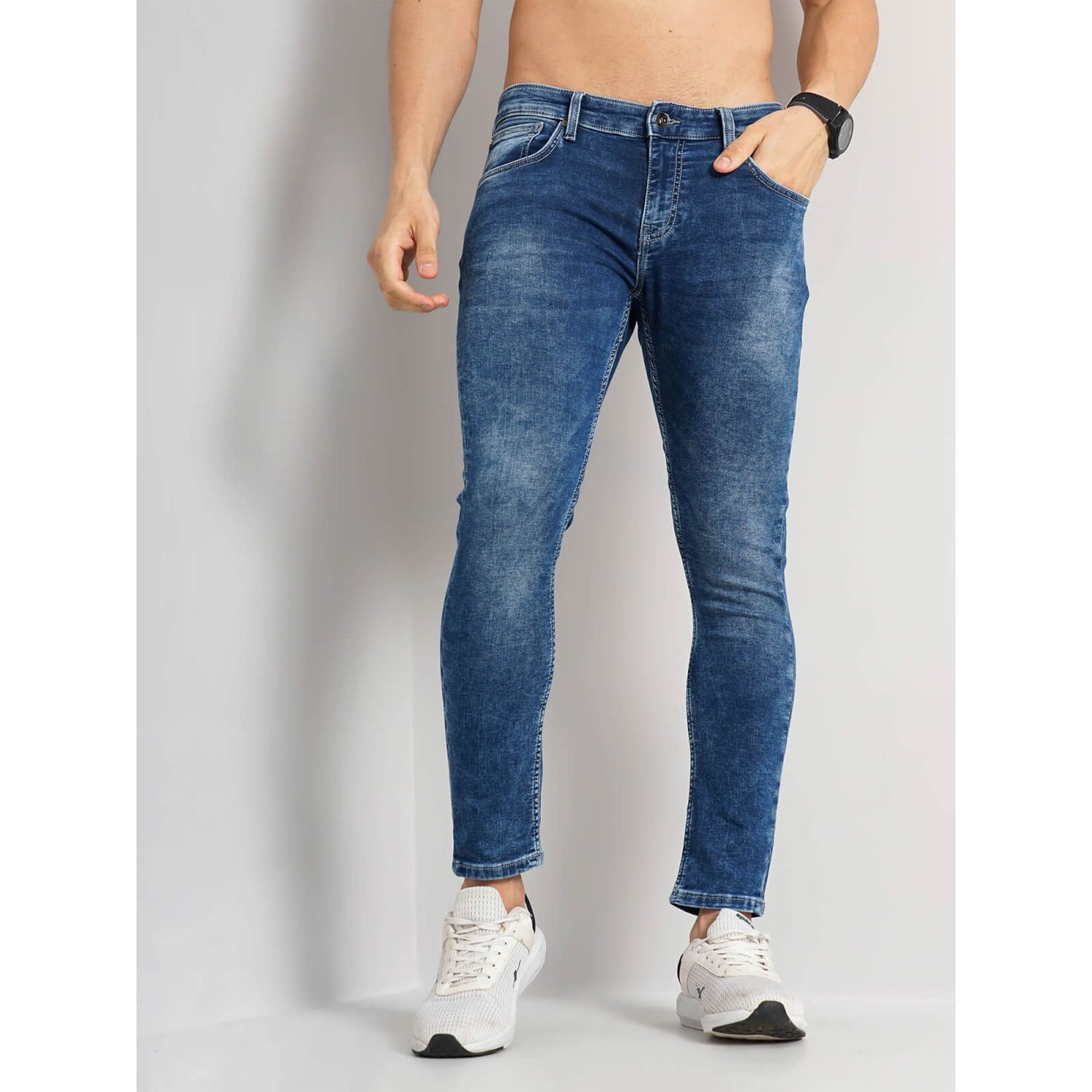 Blue Cotton Blend Ankle Length Jeans Celio