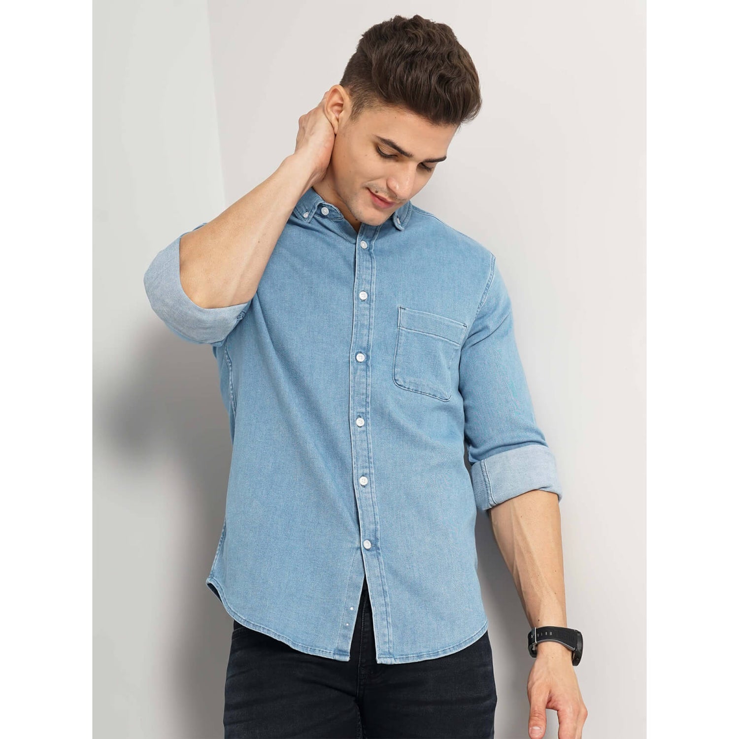 Blue Cotton Blend Denim Shirt Celio