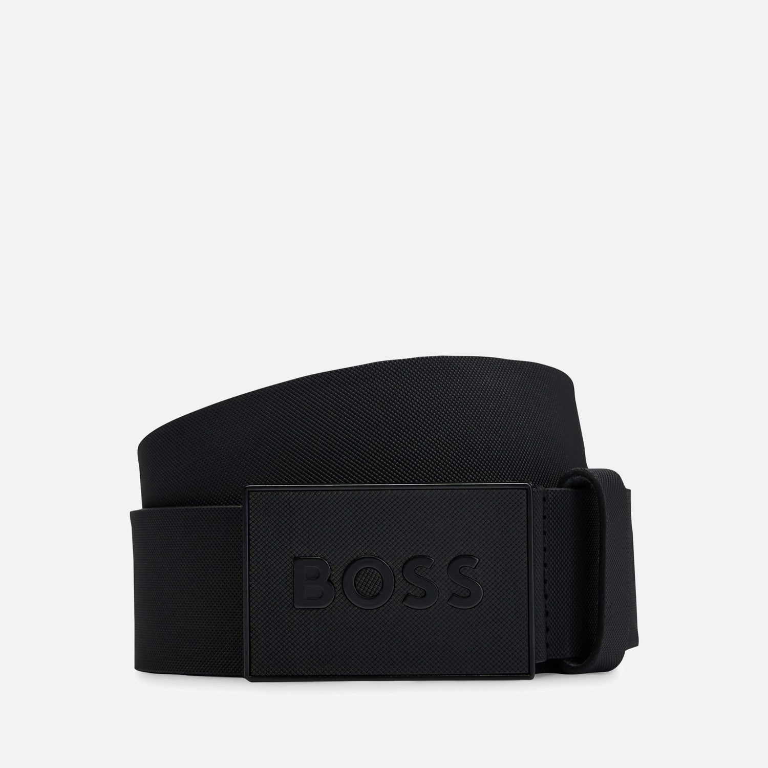 BOSS Black Icon Plaque Textured Leather Belt - 105cm
