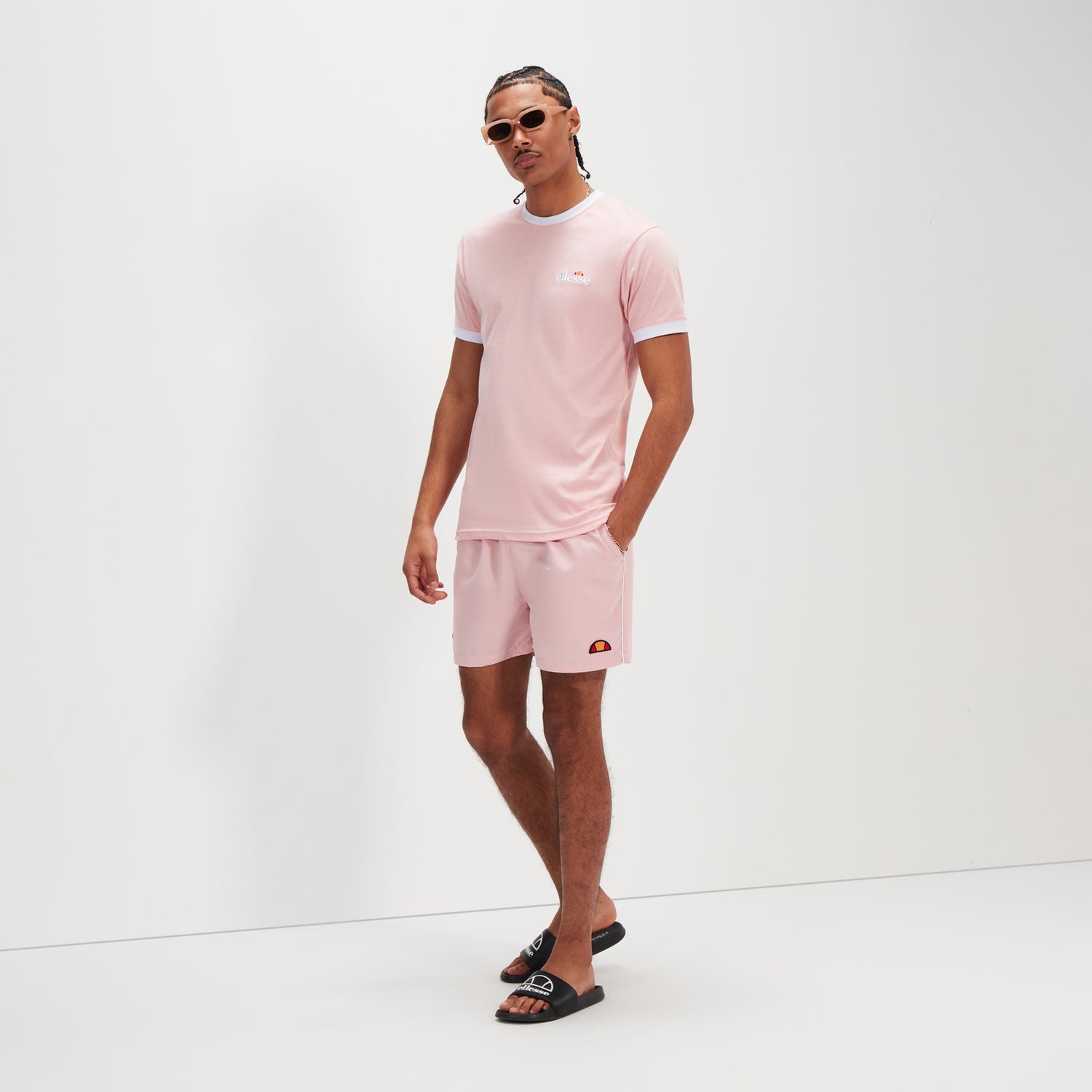 Men s Dem Slackers Swim Shorts Light Pink White Ellesse