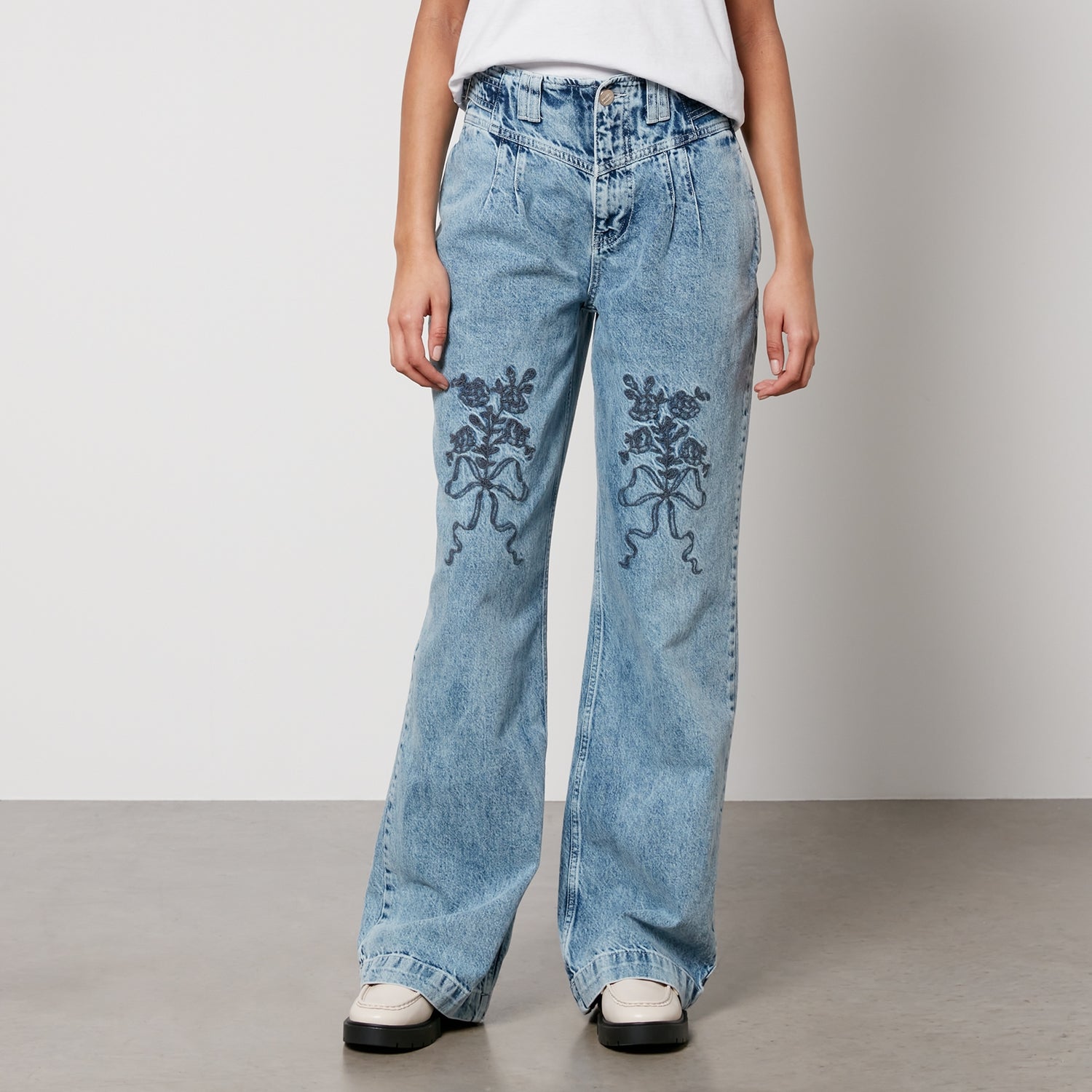 Damson Madder Babysitter Floral-Embroidered Denim Straight-Leg Jeans - UK 8