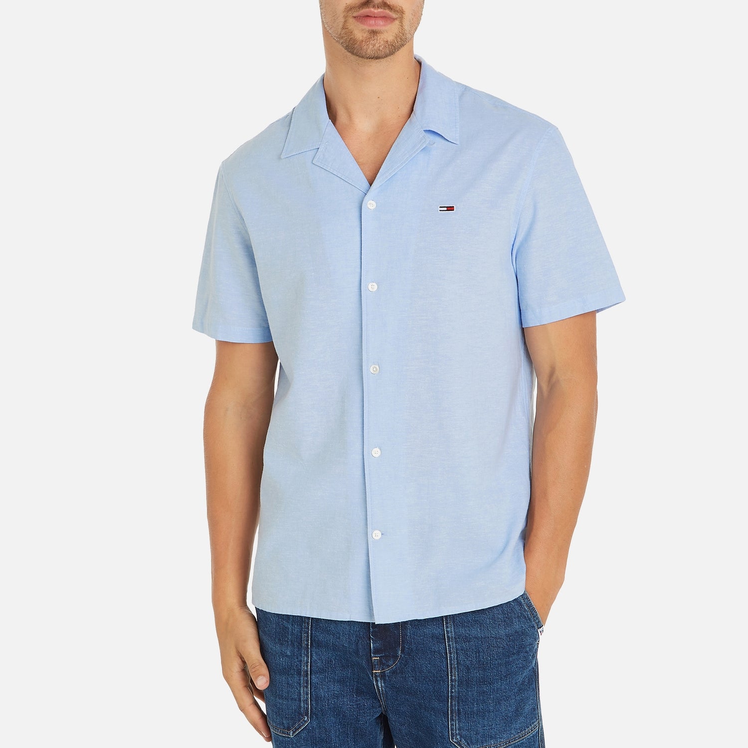 Tommy Jeans Cotton-Blend Camp Collar Shirt - S