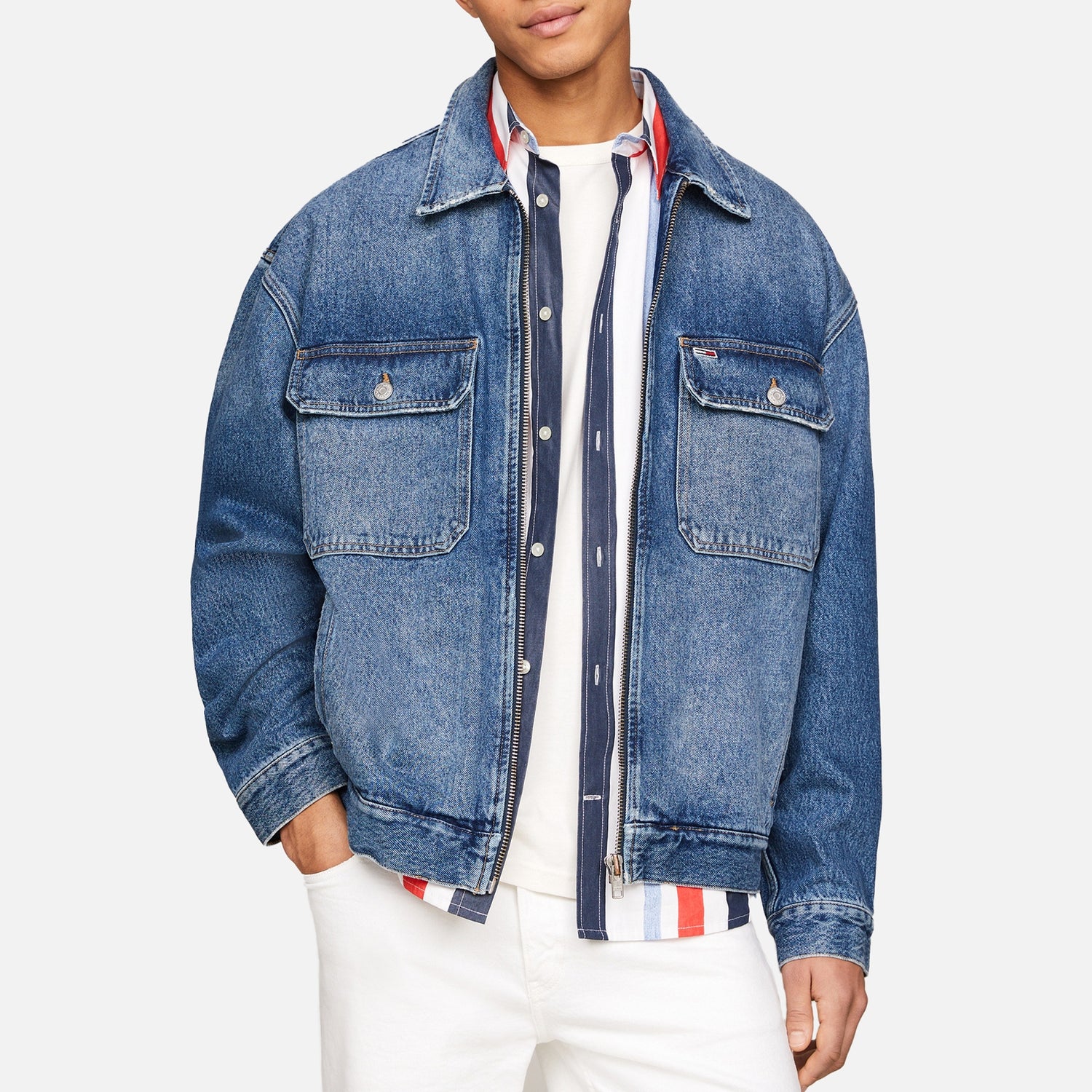 Tommy Jeans Aiden Oversized Recycled Cotton-Denim Coach Jacket - S