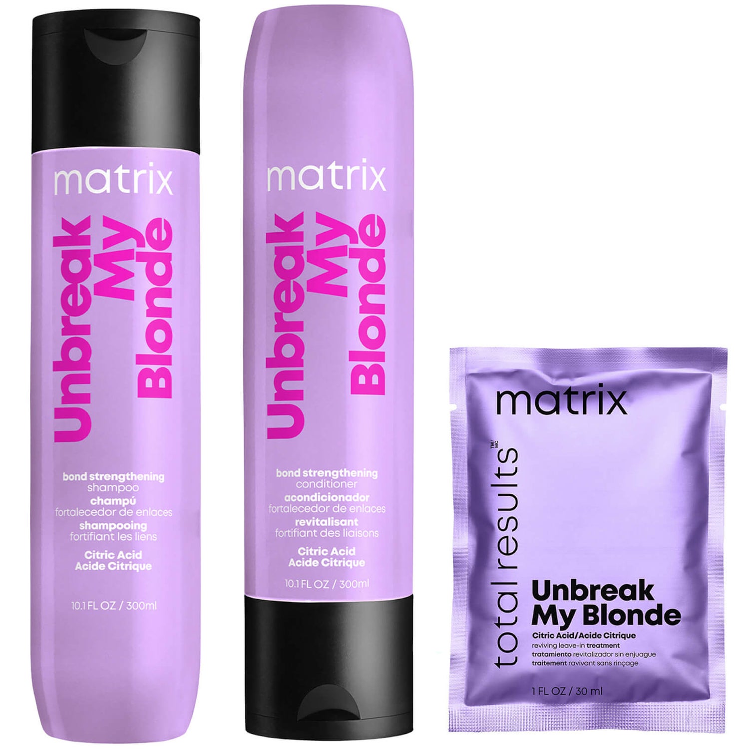 Matrix Unbreak My Blonde Shampoo 300ml, Conditioner 300ml + Mini Leave-in 30ml For Chemically Over-processed Hair (Worth £34.09)
