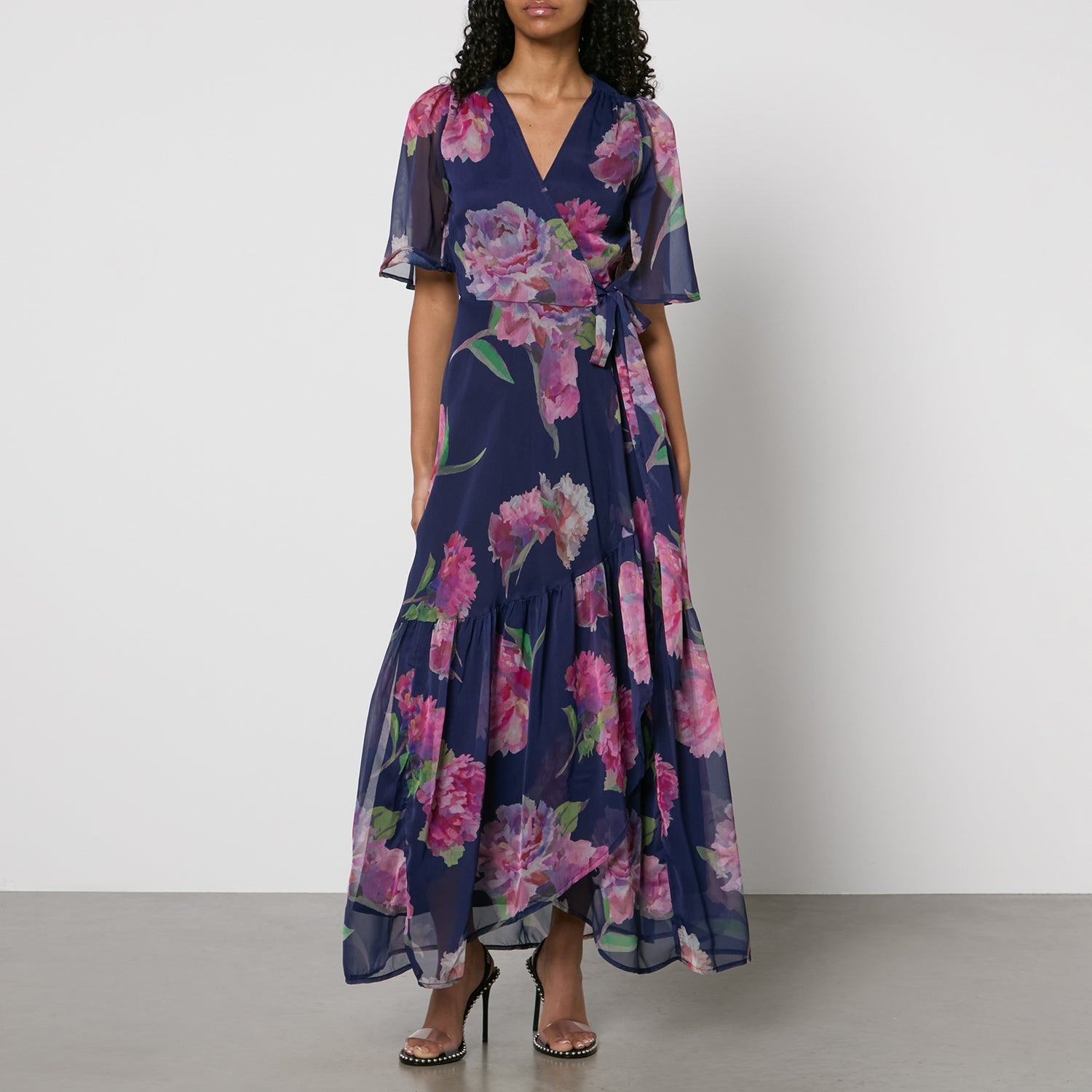 Hope & Ivy Ashia Floral-Print Chiffon Wrap Maxi Dress - UK 6