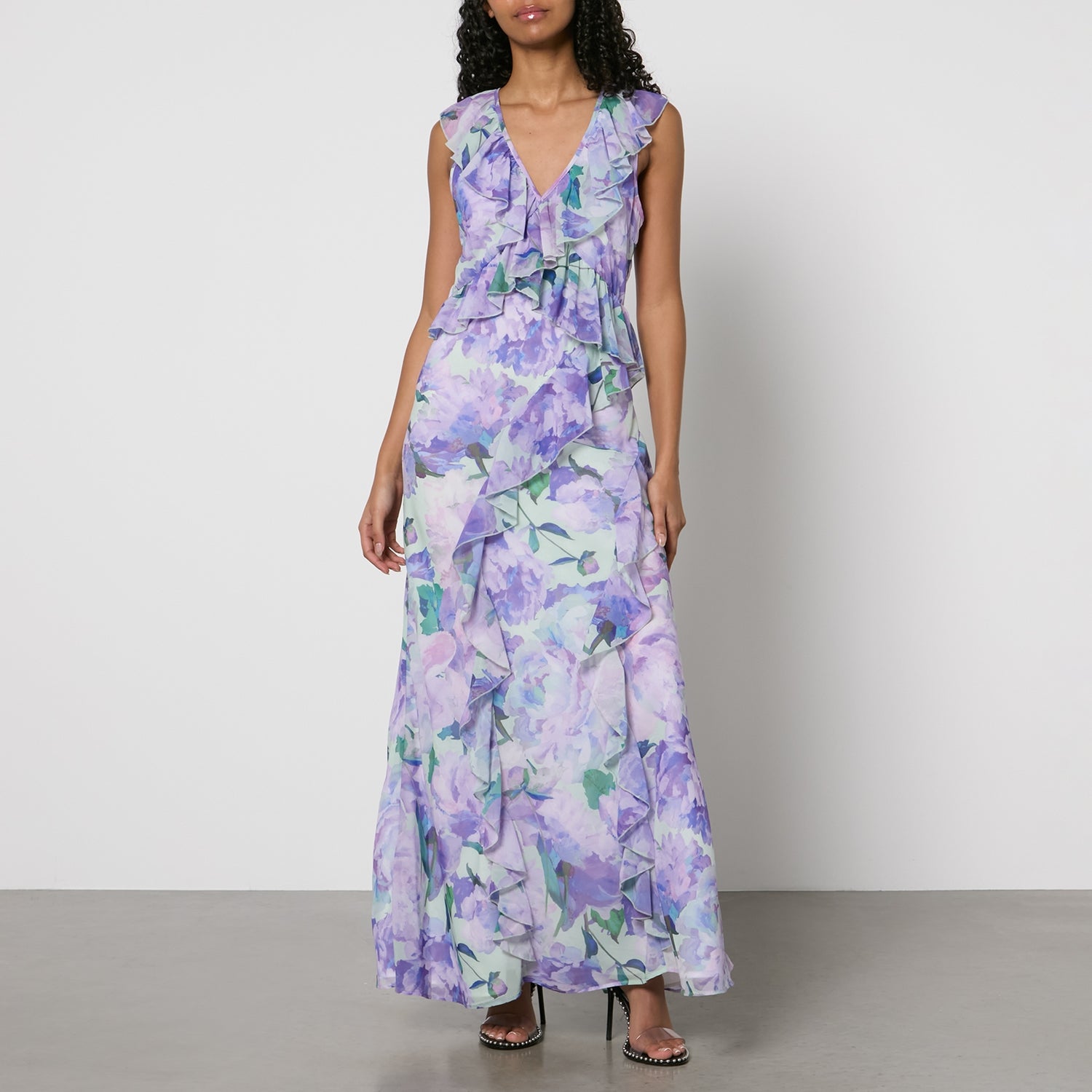 Hope & Ivy Breslin Floral-Print Chiffon Frill Maxi Dress - UK 12