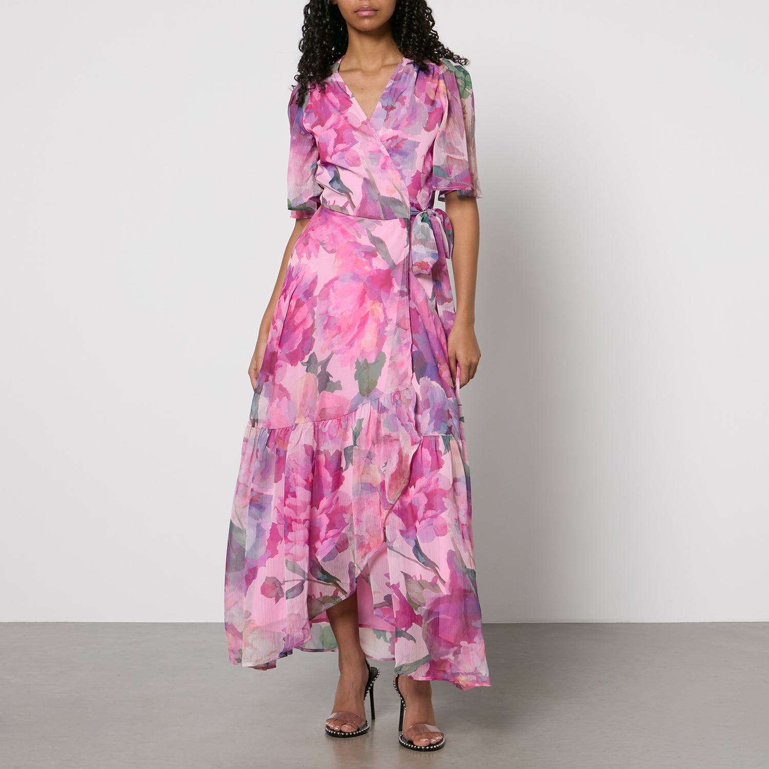 Hope & Ivy Tessa Floral-Print Chiffon Wrap Maxi Dress - UK 8