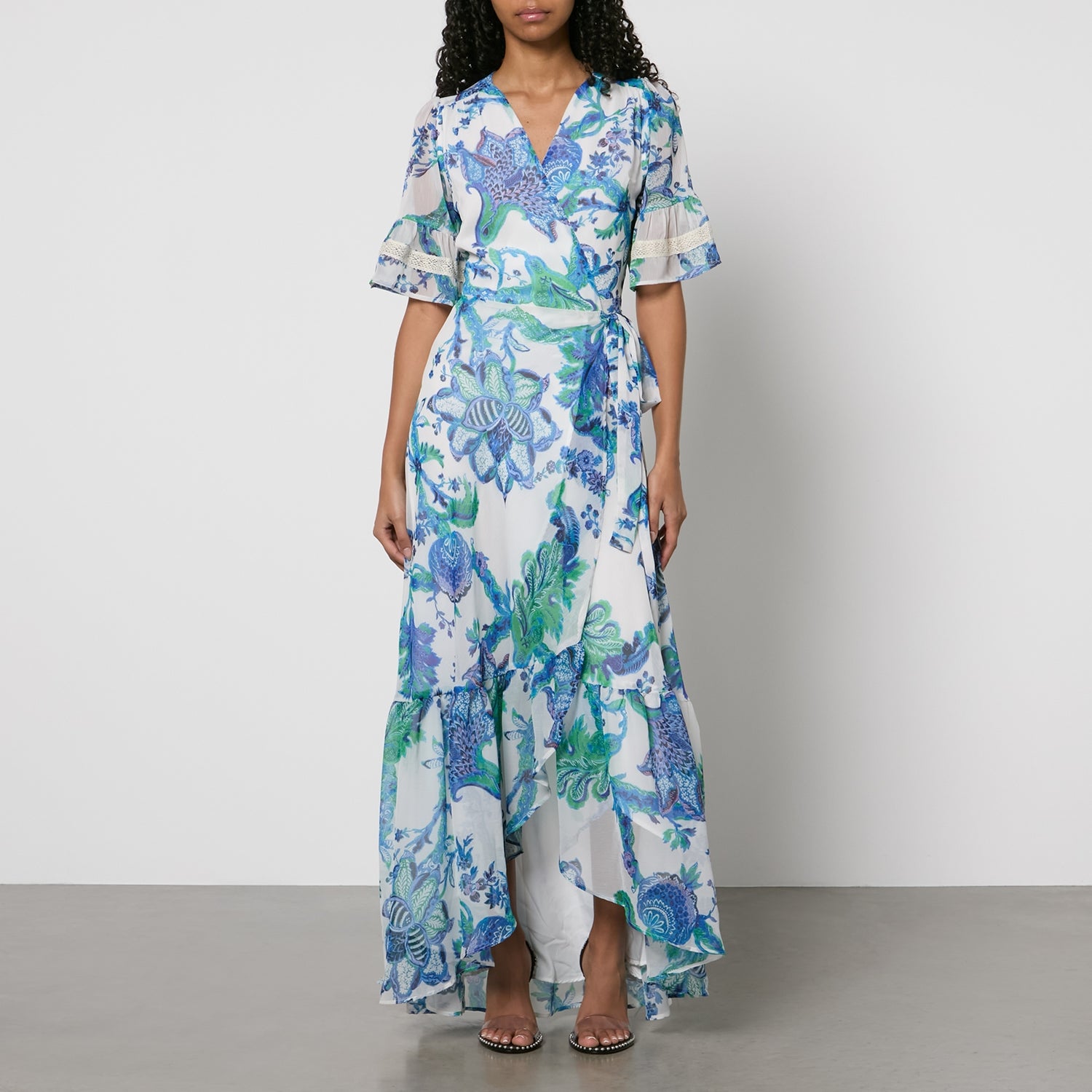 Hope & Ivy Catalina Floral-Print Chiffon Wrap Maxi Dress - UK 8