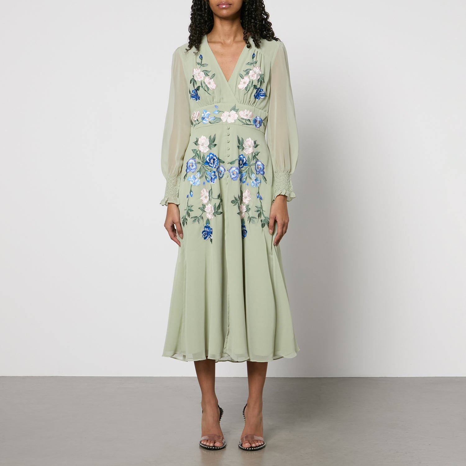 Hope & Ivy Marissa Embroidered Chiffon Midi Dress - UK 8