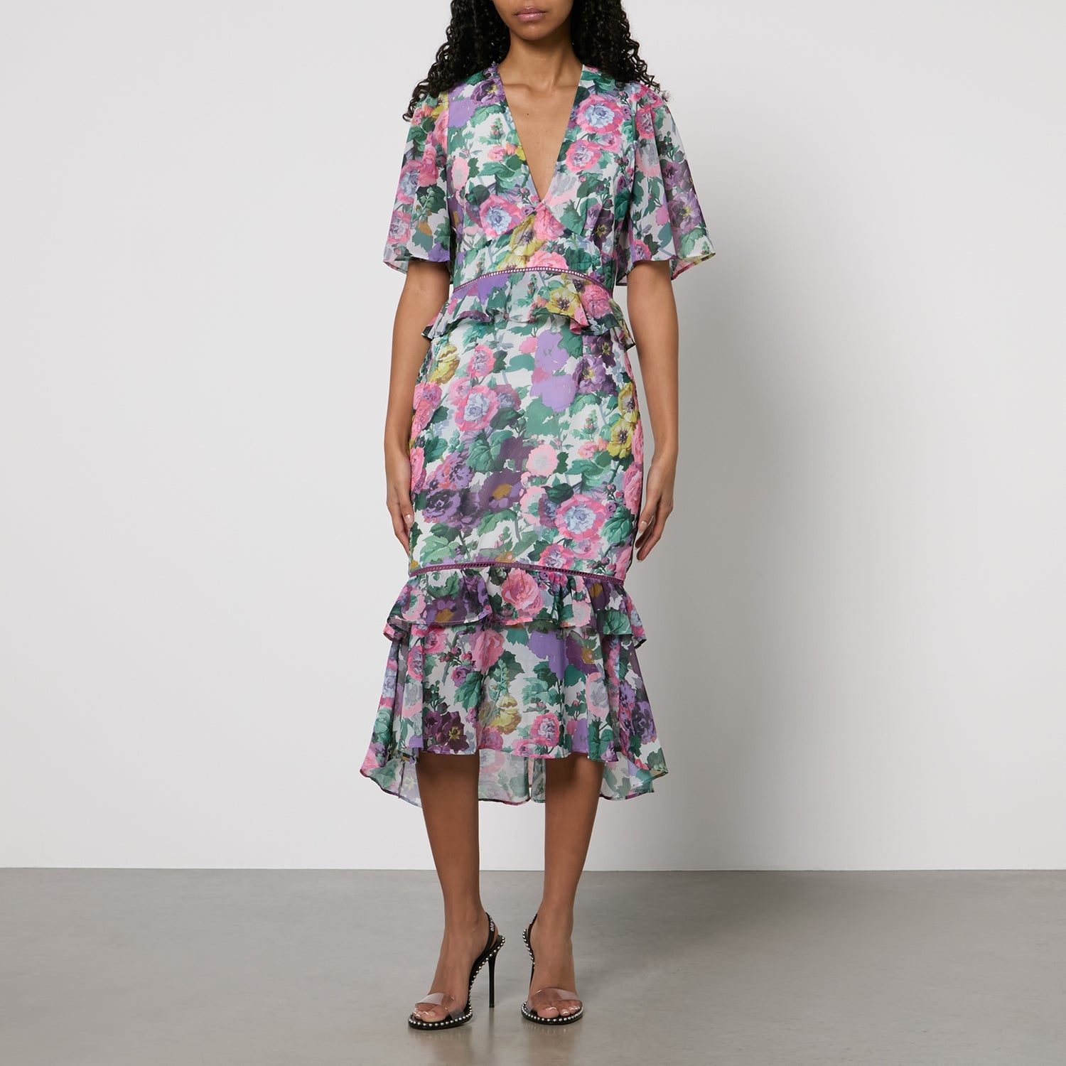 Hope & Ivy Hattie Frill Floral-Print Chiffon Midi Dress - UK 10