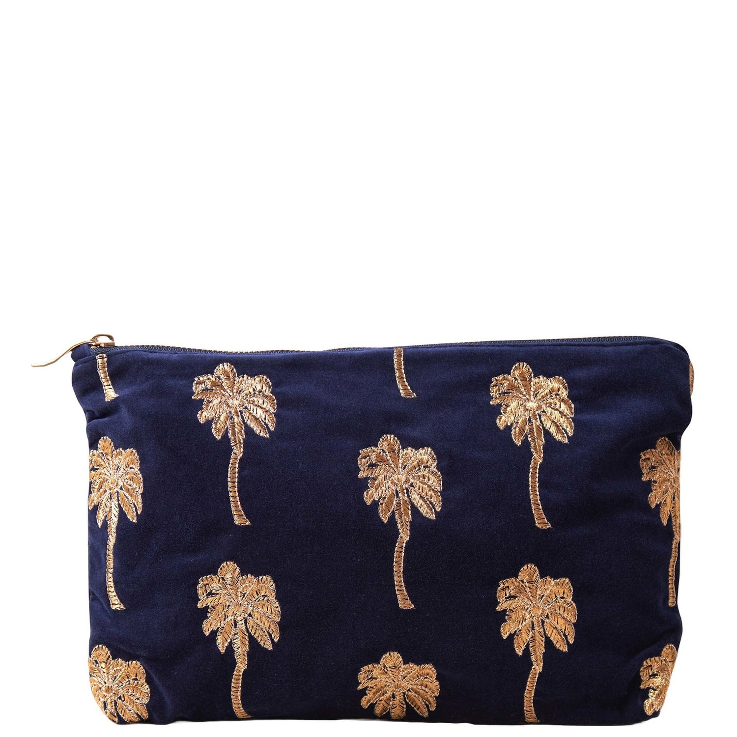 Elizabeth Scarlett Gold Palm Navy Velvet Everyday Pouch