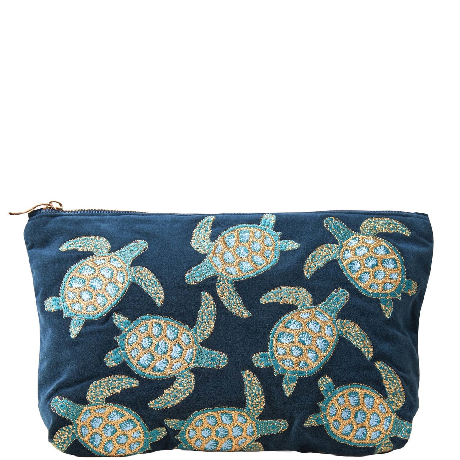 Elizabeth Scarlett Turtle Conservation Marine Navy Velvet Everyday Pouch