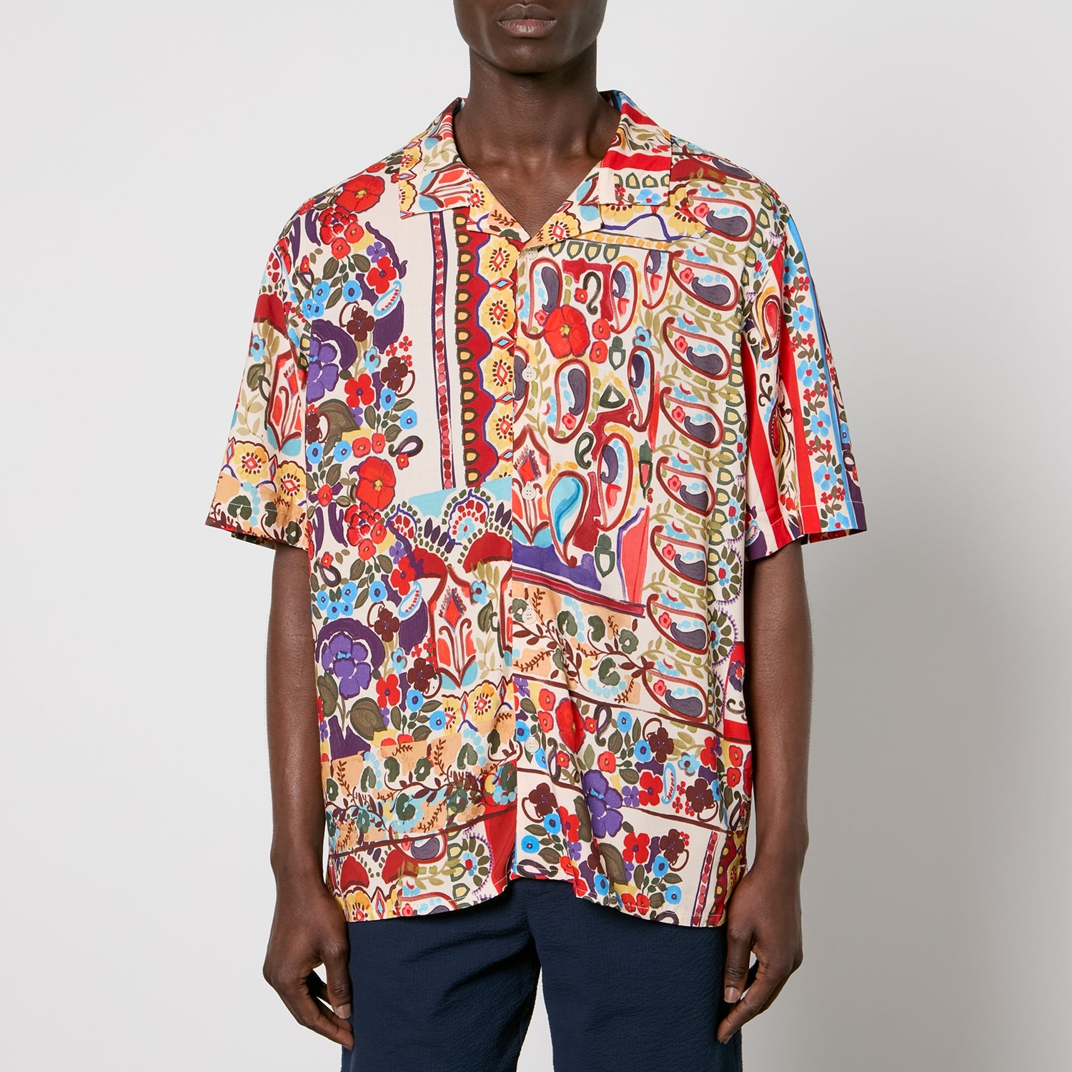 Wax London Didcot Floral-Print Satin-Jersey Shirt - L