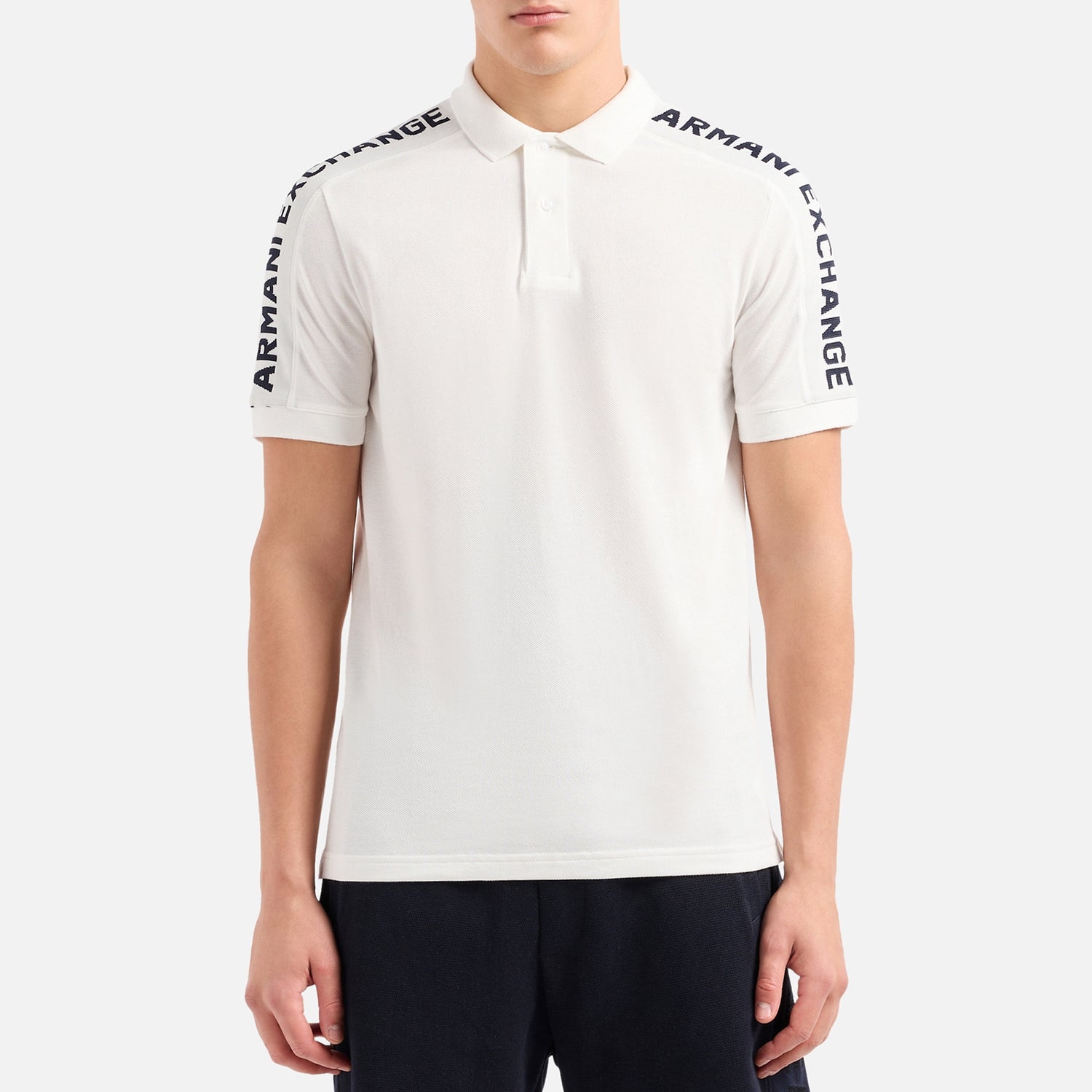 Armani Exchange Tape Logo-Print Cotton-Piqué Polo Shirt - L