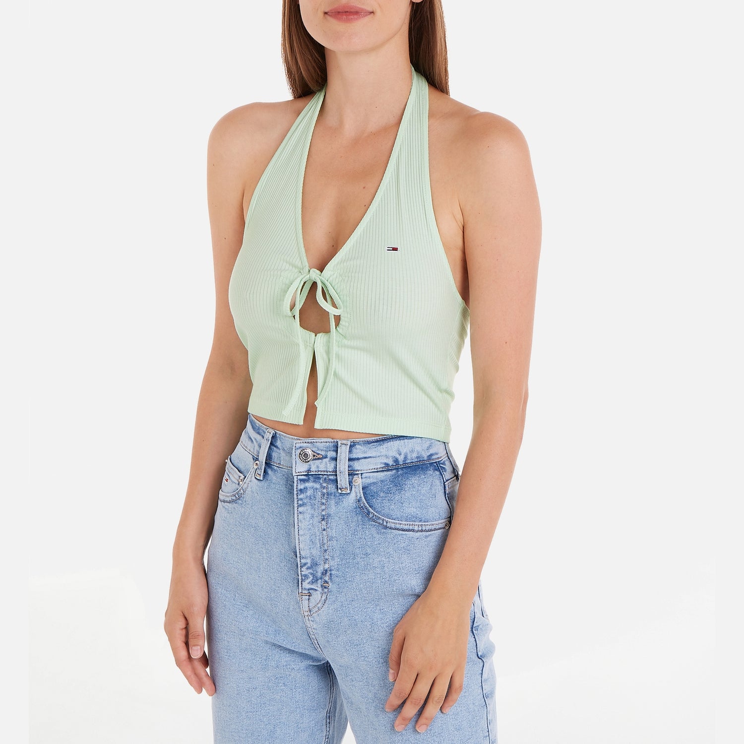 Tommy Jeans Halter Neck Ribbed Knit Top - XS
