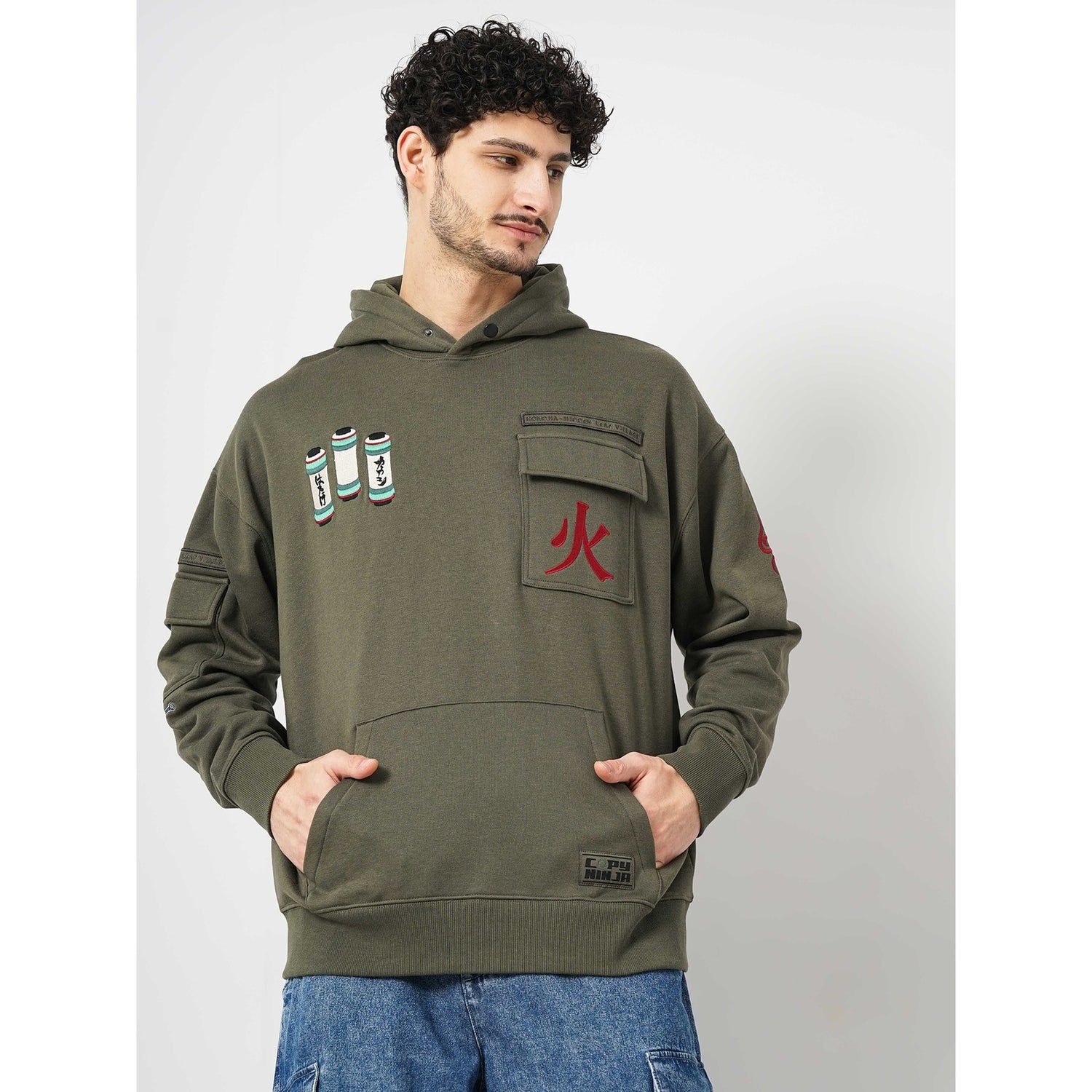 Olive Cotton Naruto Print Sweatshirt Celio