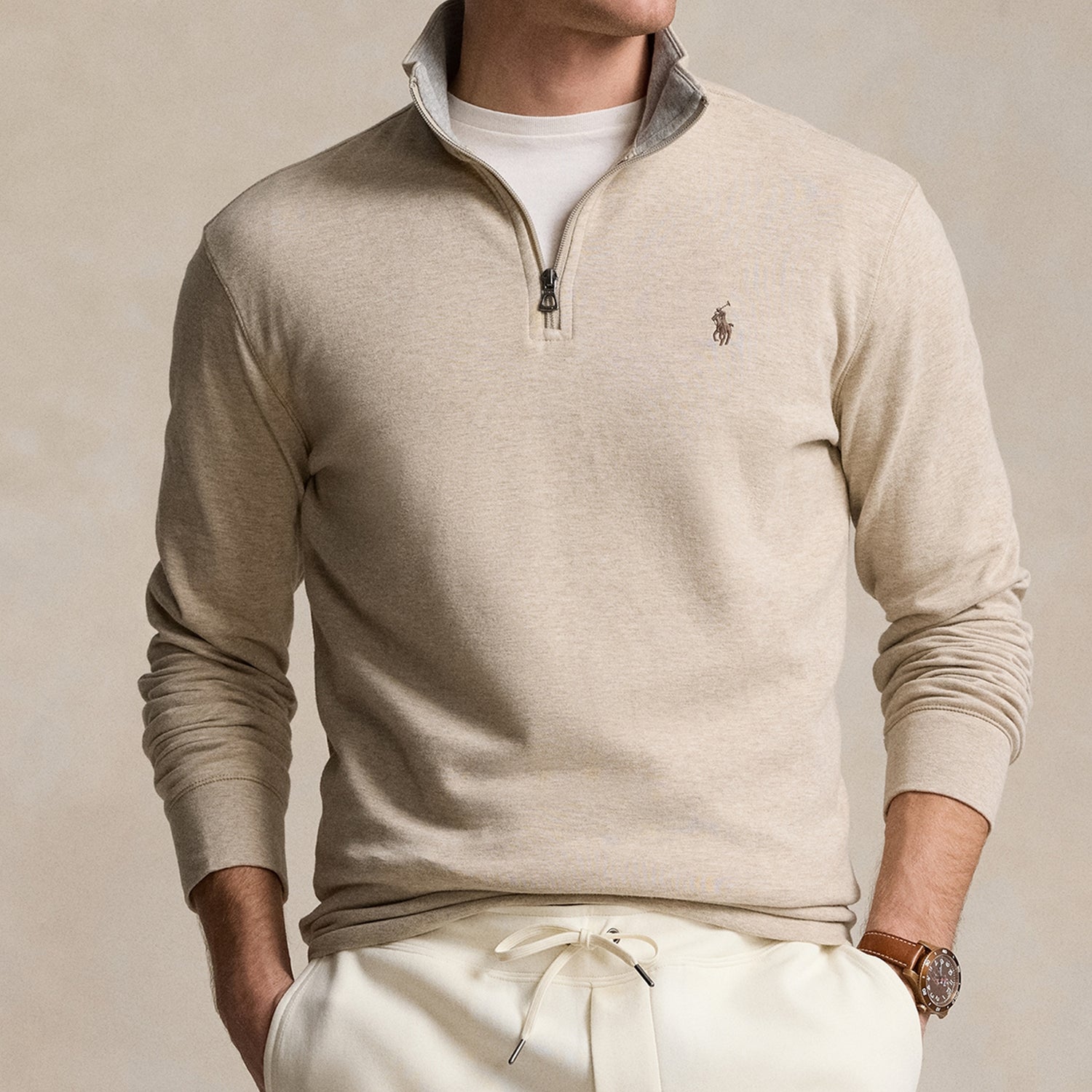 Polo Ralph Lauren Half-Zip Double-Knit Cotton-Blend Jersey Sweatshirt