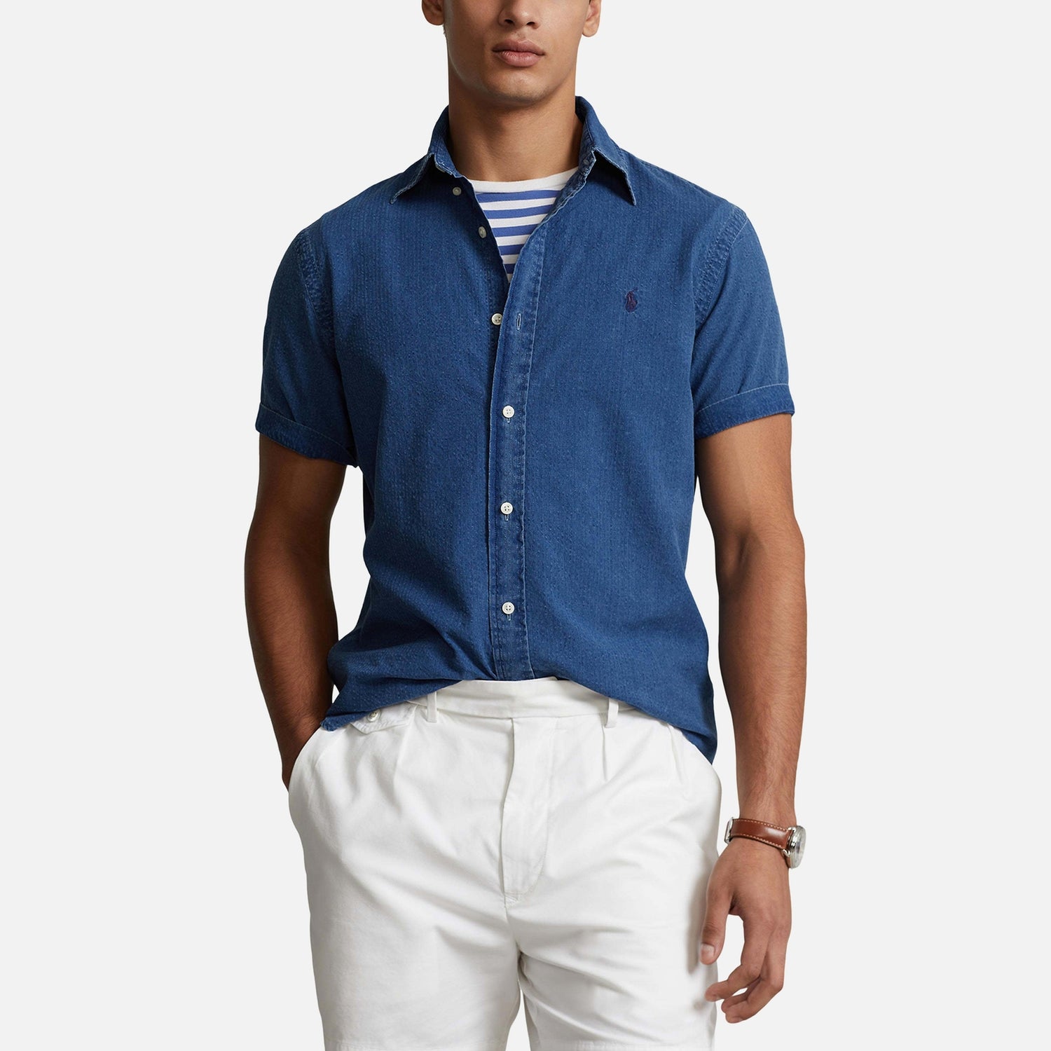 Polo Ralph Lauren Cotton-Seersucker Short Sleeve Shirt - L