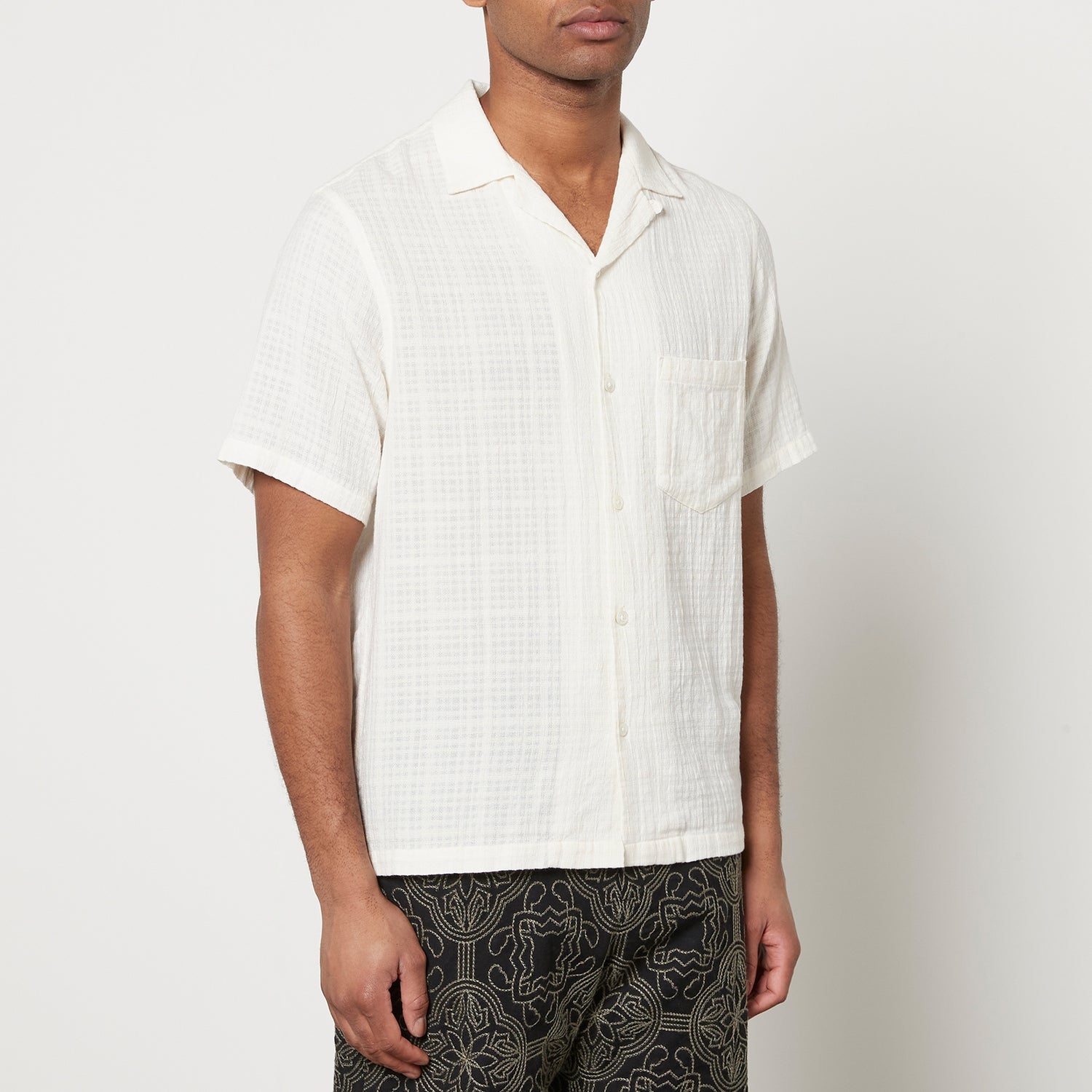 Portuguese Flannel Grain Open-Knit Cotton Shirt - M