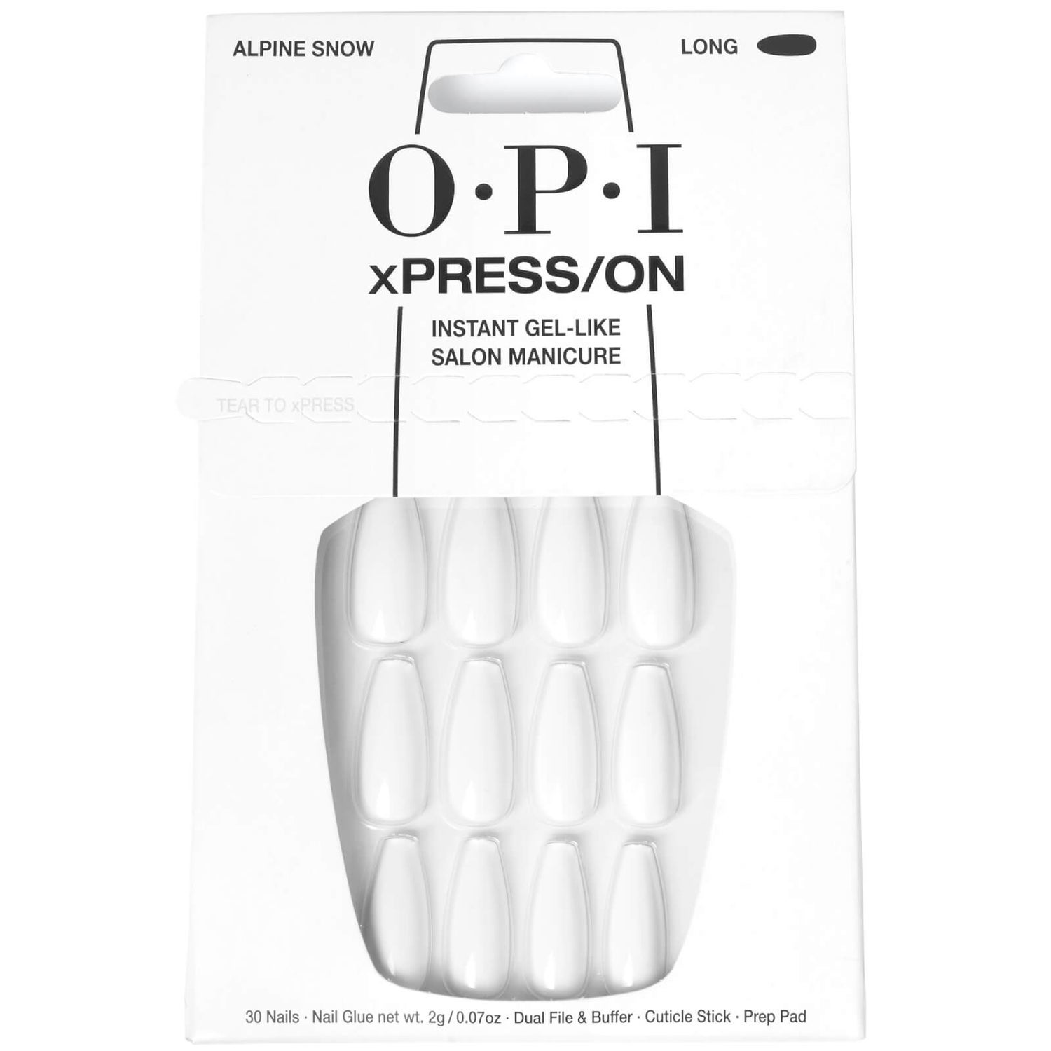OPI xPRESS/ON - Alpine Snow - LONG Press On Nails Gel-Like Salon Manicure
