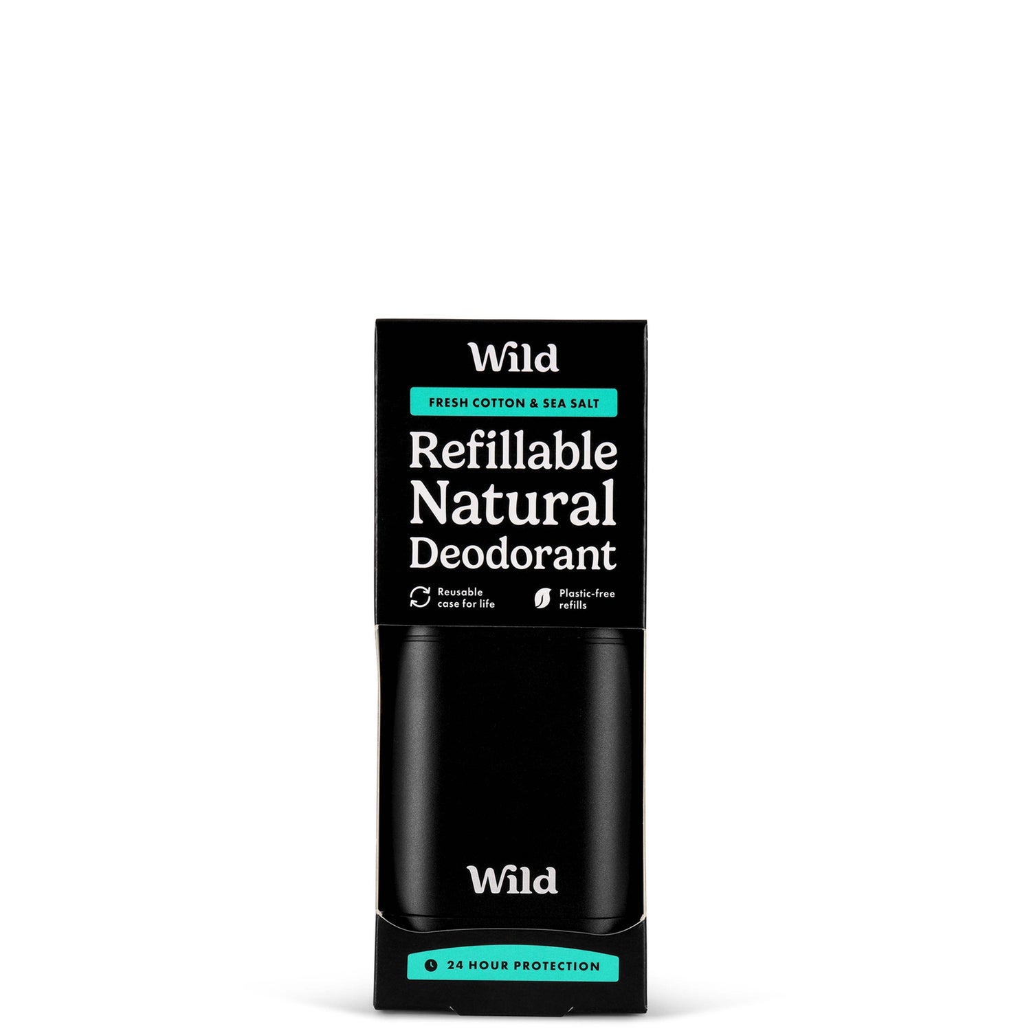 Wild Men's Fresh Cotton and Sea Salt Deodorant in Black Case 40g