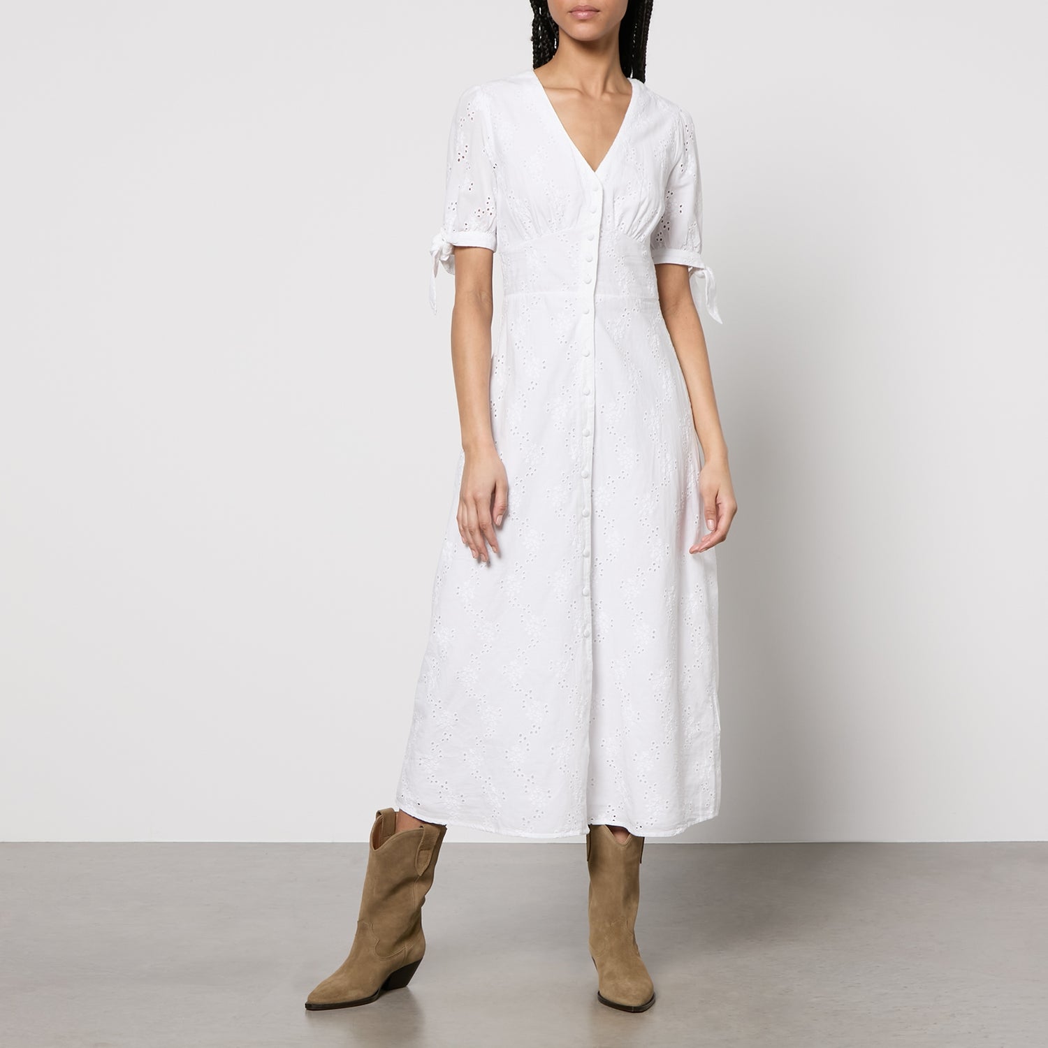 Nobody's Child x Happy Place Broderie Anglaise Cotton Alexis Midi Dress - UK 14