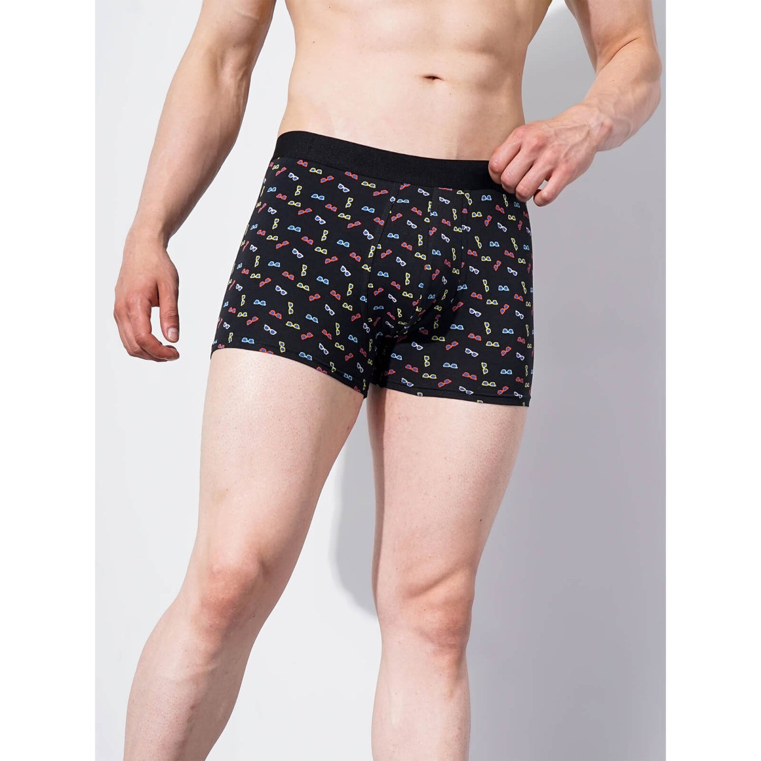 Stretch Cotton Blend Printed Black Knitted Boxer FIGLASSES Celio