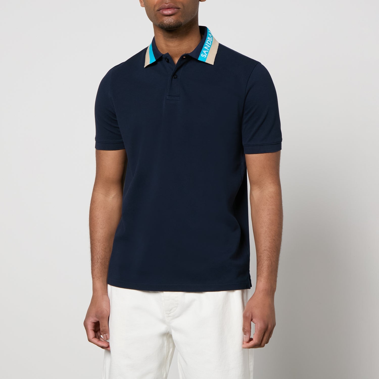Sandbanks Tri-Colour Collar Cotton-Piqué Polo Shirt - XL