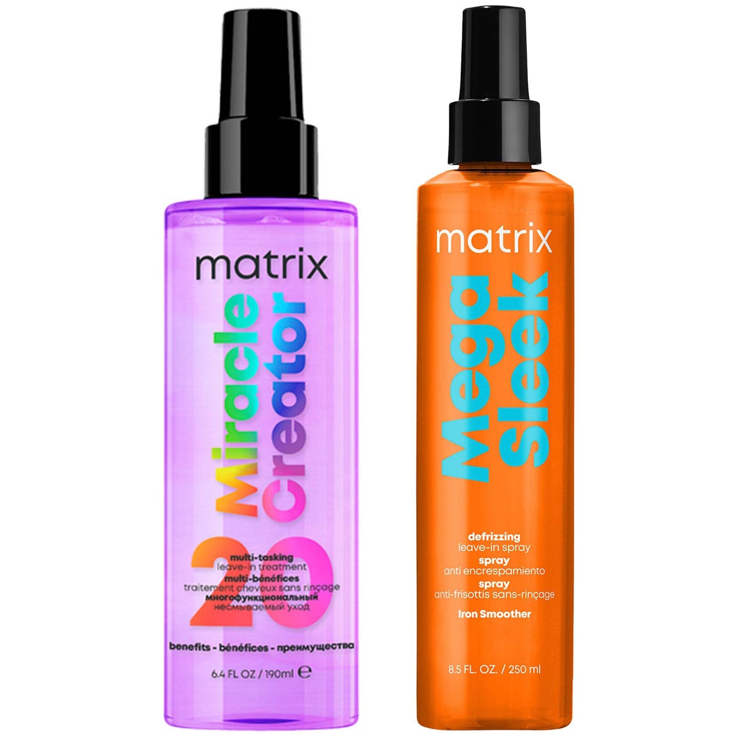 Matrix Mega Sleek Iron Smoother For Anti-Frizz and Humidity Protection + Miracle Creator 20 Benefits Hair Treatment Spray Bundle