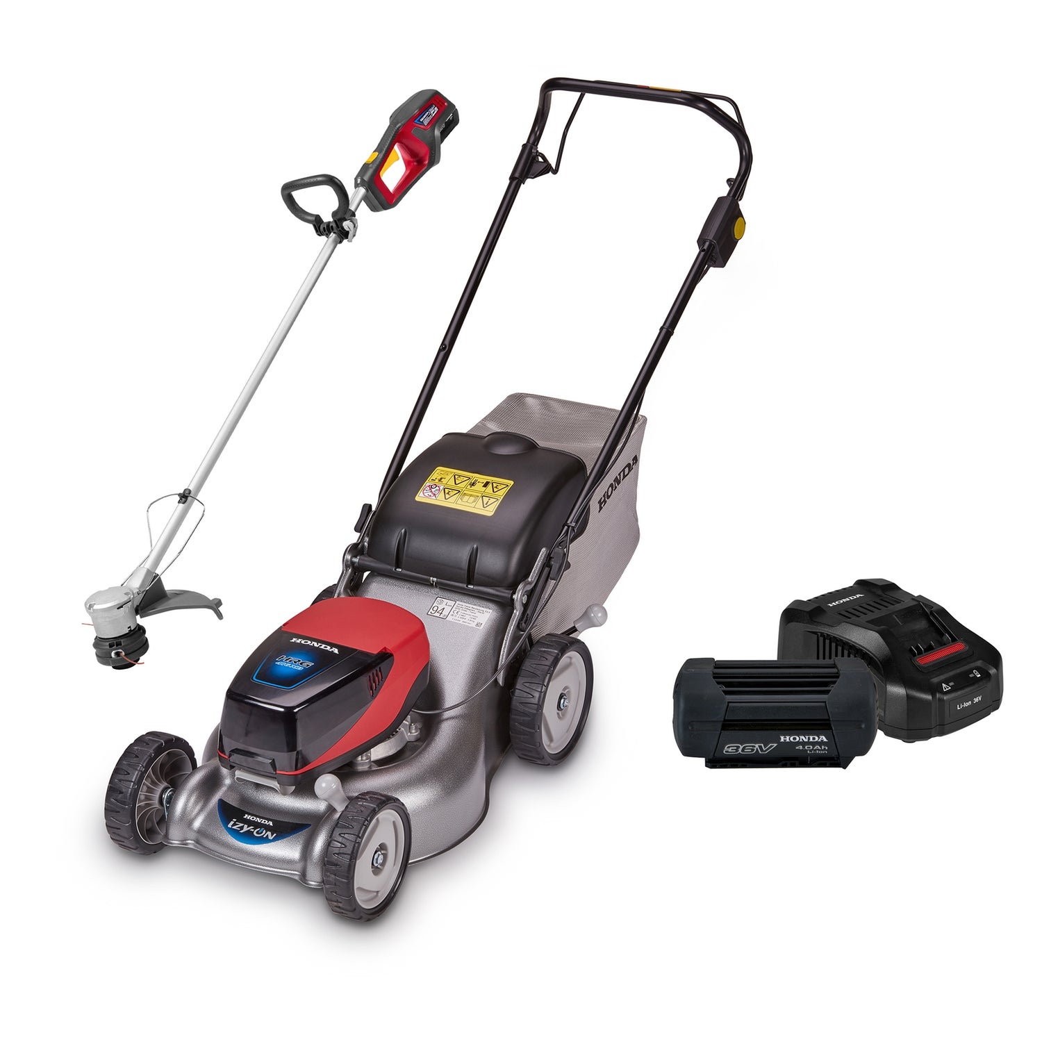 HRG 416 XB Cordless Lawnmower Inc. Cordless Lawn Trimmer + 4Ah Battery & Fast Charger