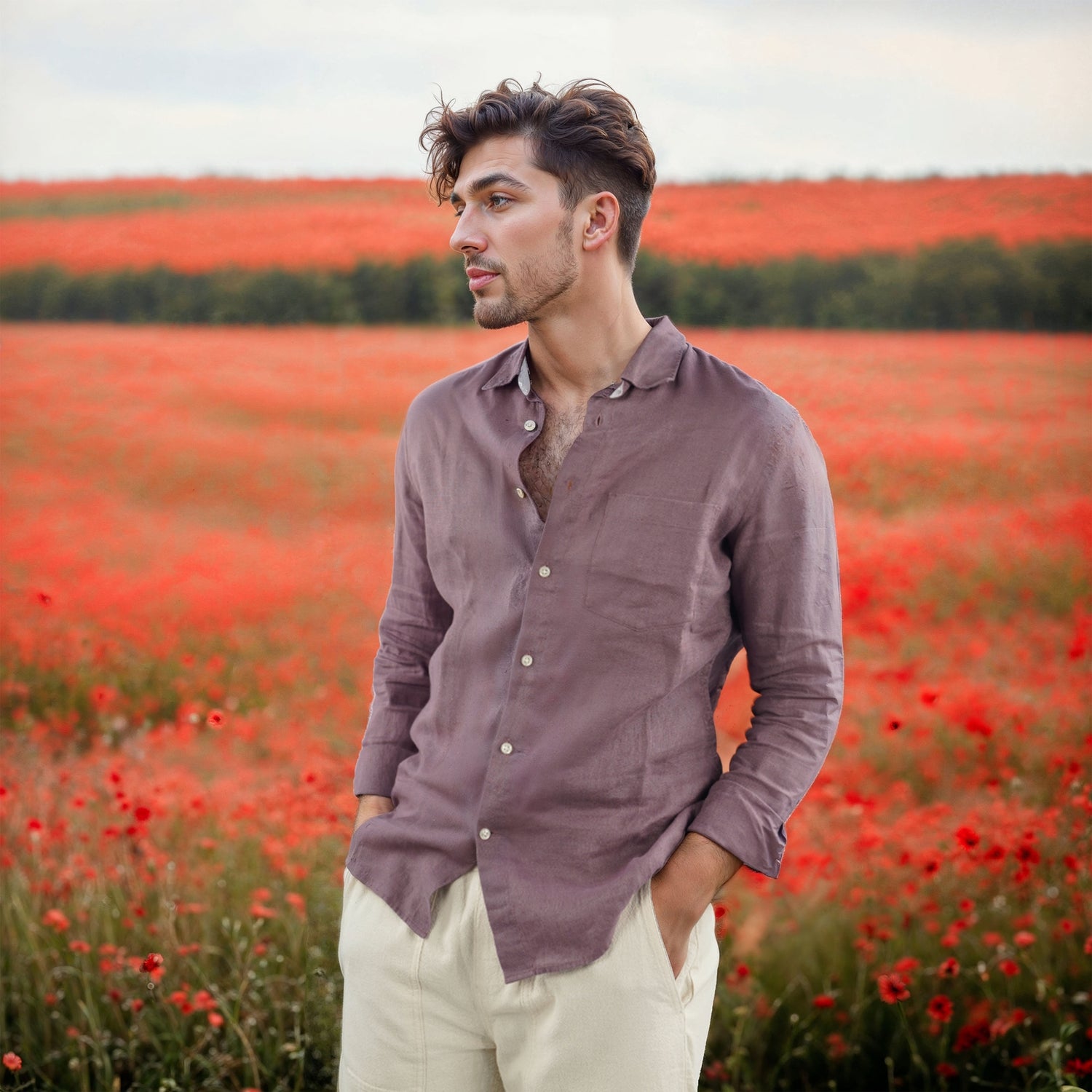 Linen casual shirt store
