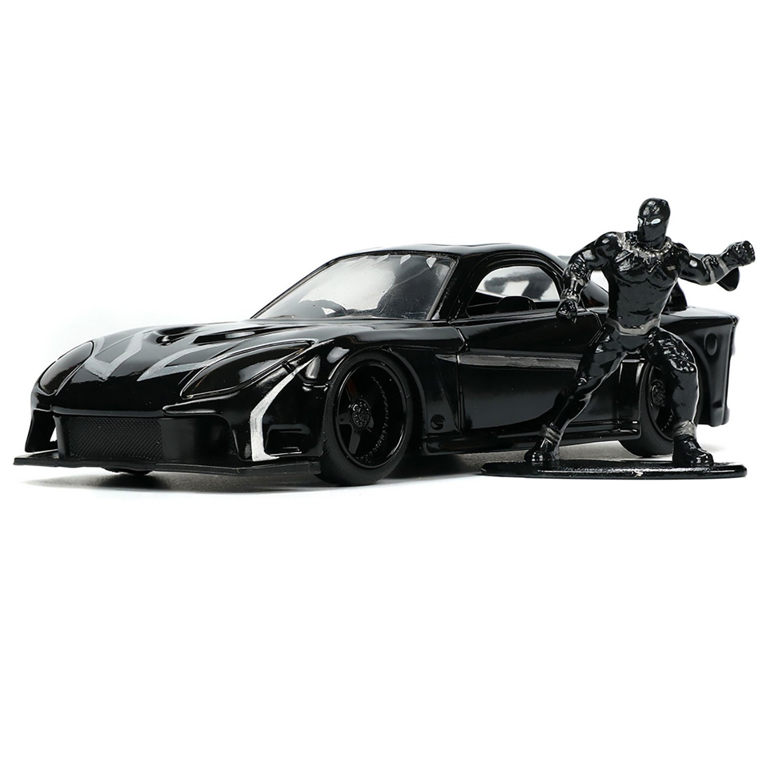 Jada Hollywood Rides 1:32 Scale Diecast Mazda RX-7 Widebody With Black Panther Figure