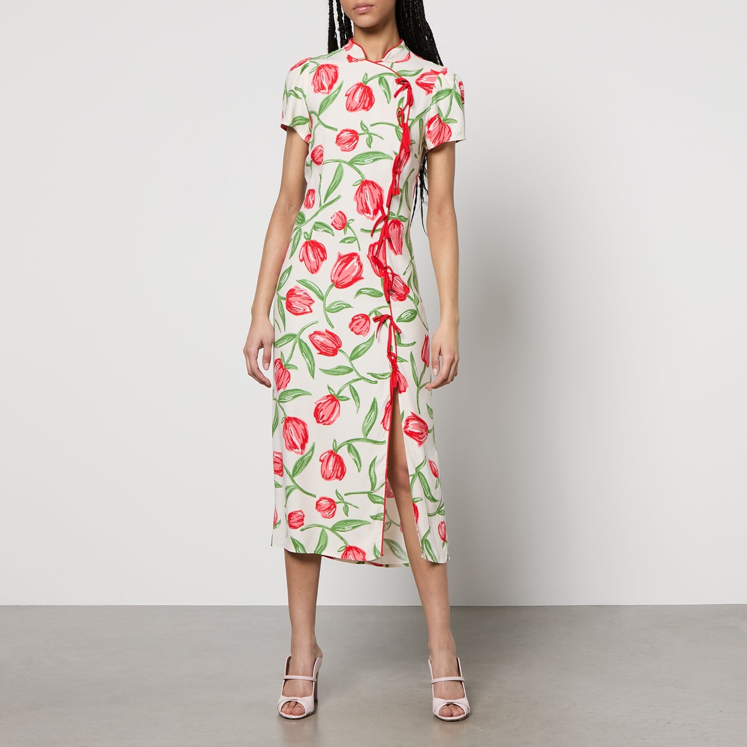 Kitri Leia Floral-Print Satin-Crepe Midi Dress - UK 8