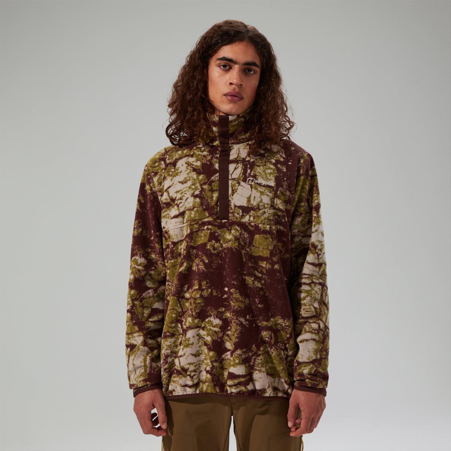 Men s Felltop Snap Fleece Pullover Grey Brown Berghaus