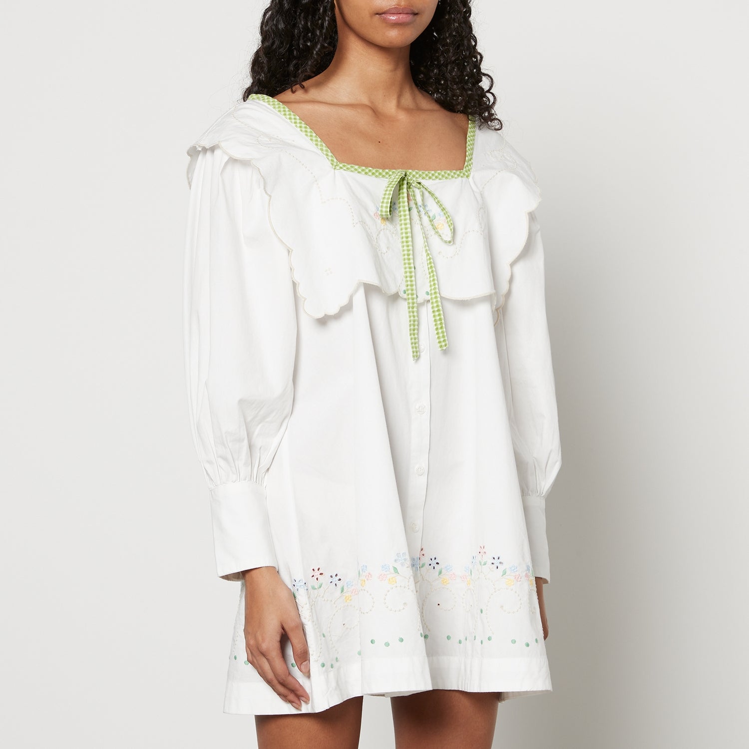Damson Madder Mala Embroidered Organic Cotton-Poplin Mini Dress - UK 10