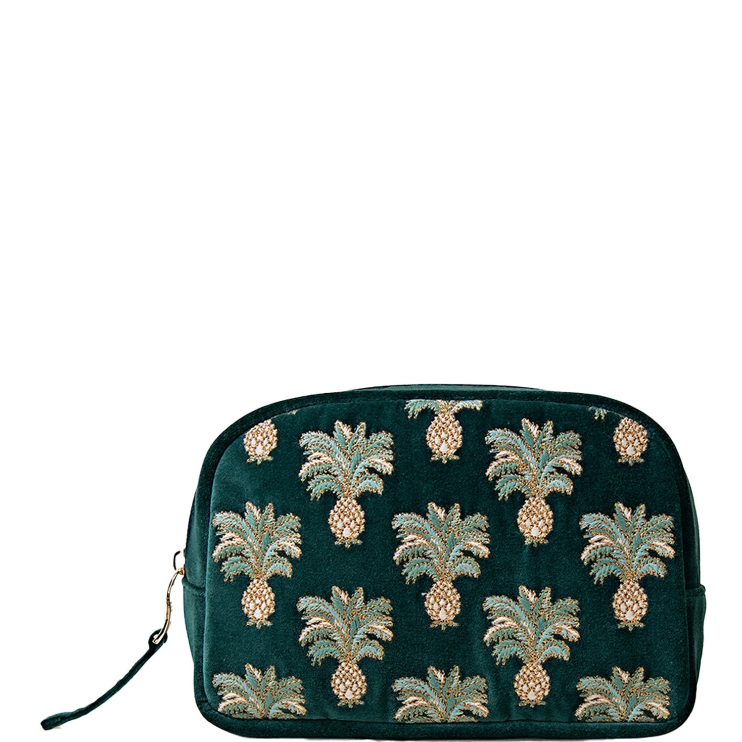 Elizabeth Scarlett Pineapple Emerald Velvet Cosmetics Bag