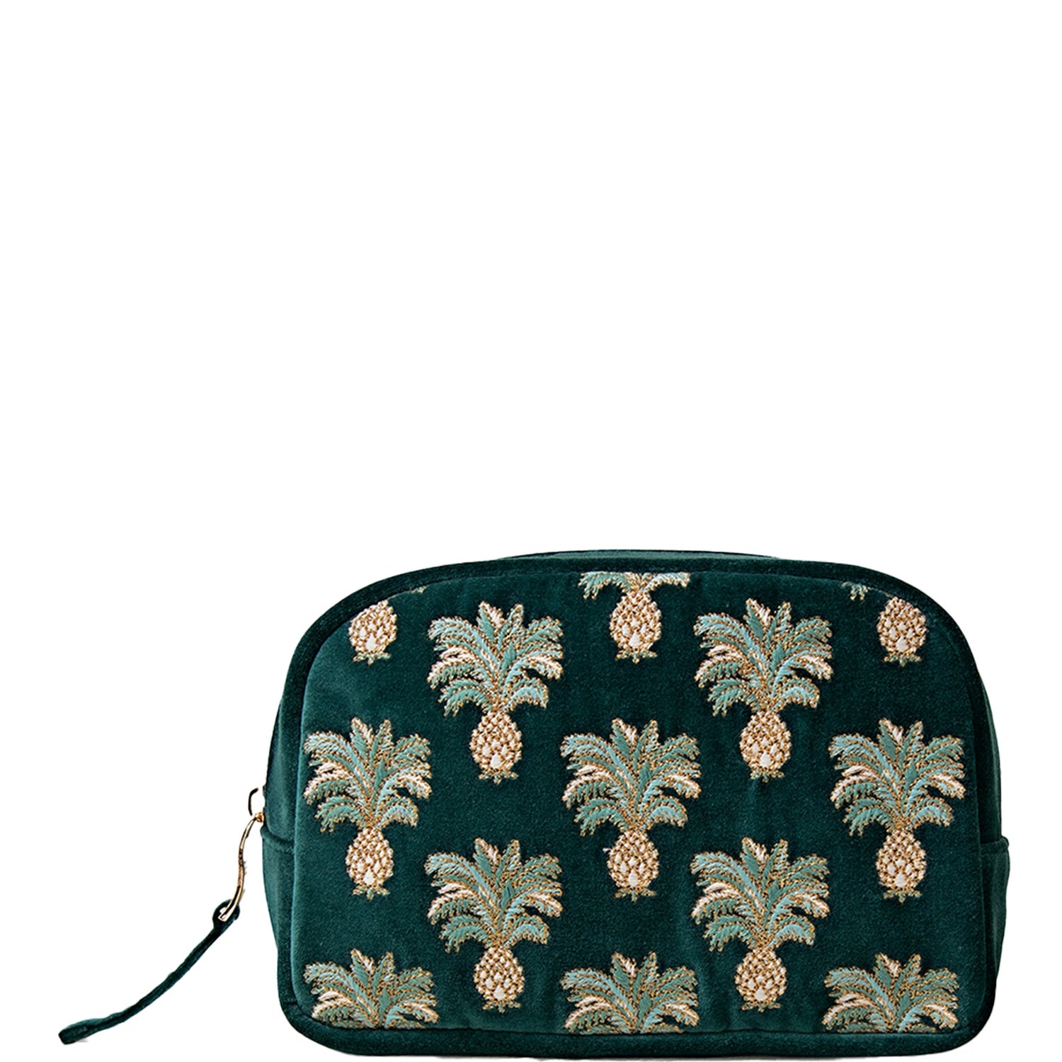 Elizabeth Scarlett Pineapple Emerald Velvet Cosmetics Bag