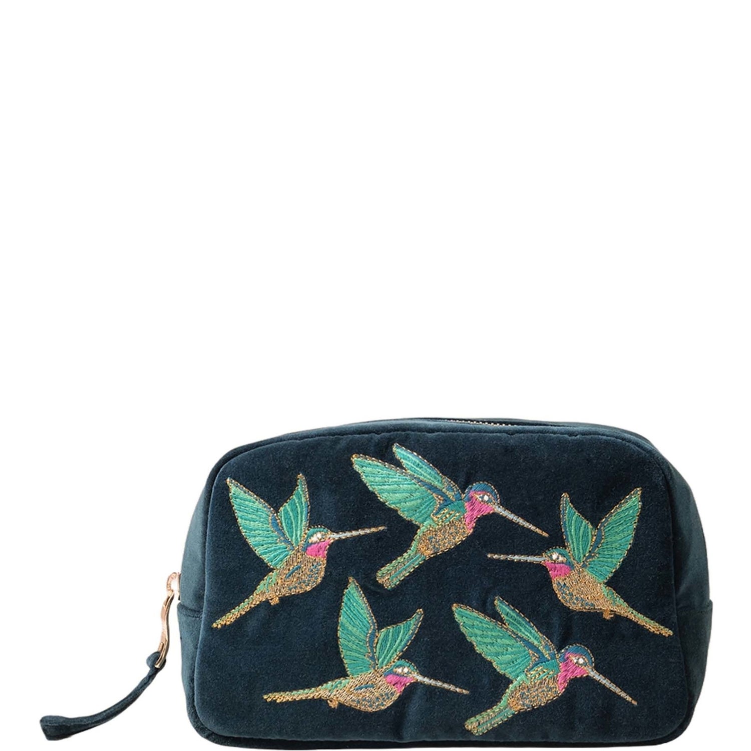 Elizabeth Scarlett Hummingbird Blue Velvet Cosmetics Bag
