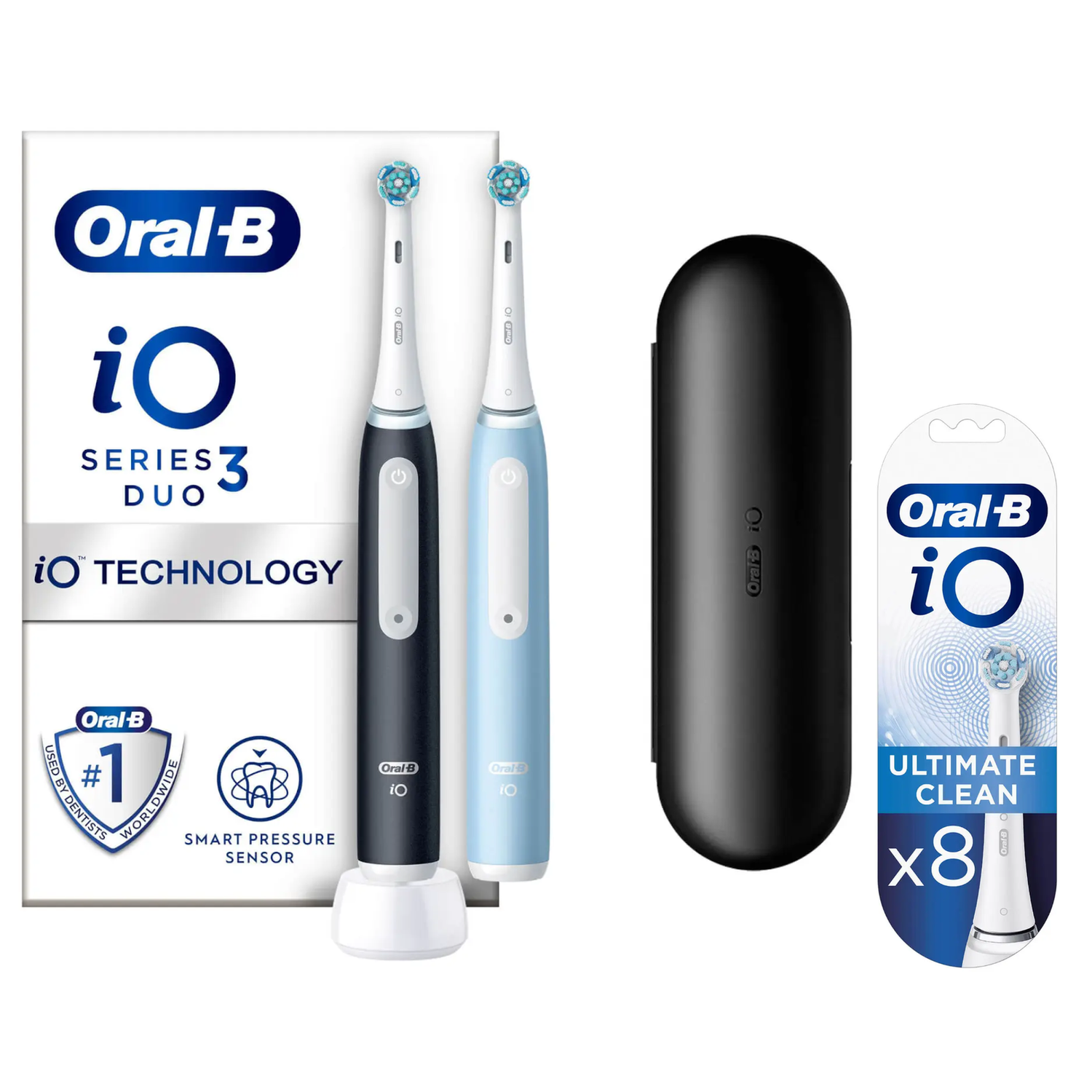 Oral-B iO3 Electric Toothbrush Duo Pack - Ice Blue & Matte Black