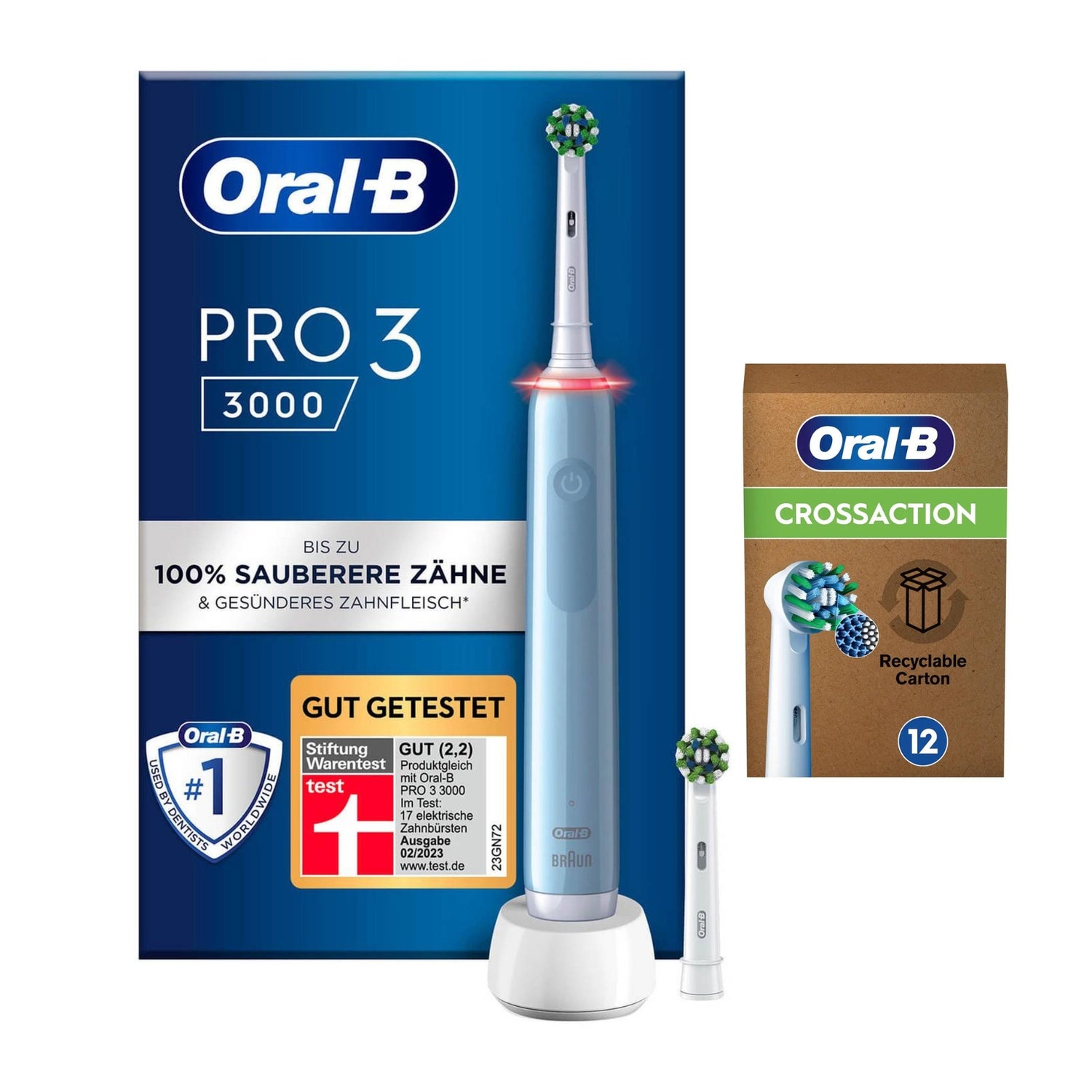 Oral-B Power Pro 3 3000 Cross Action Elektrische Zahnbürste, Blue