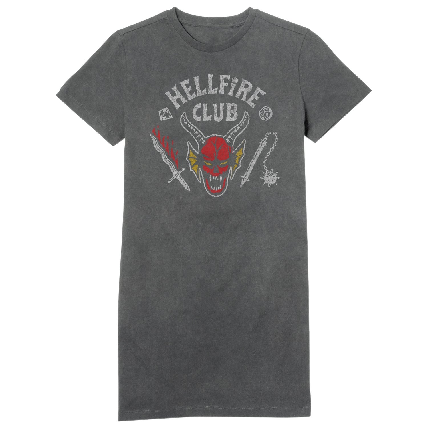 Stranger Things Hellfire Club Vintage Women's T-Shirt Dress - Black Acid Wash