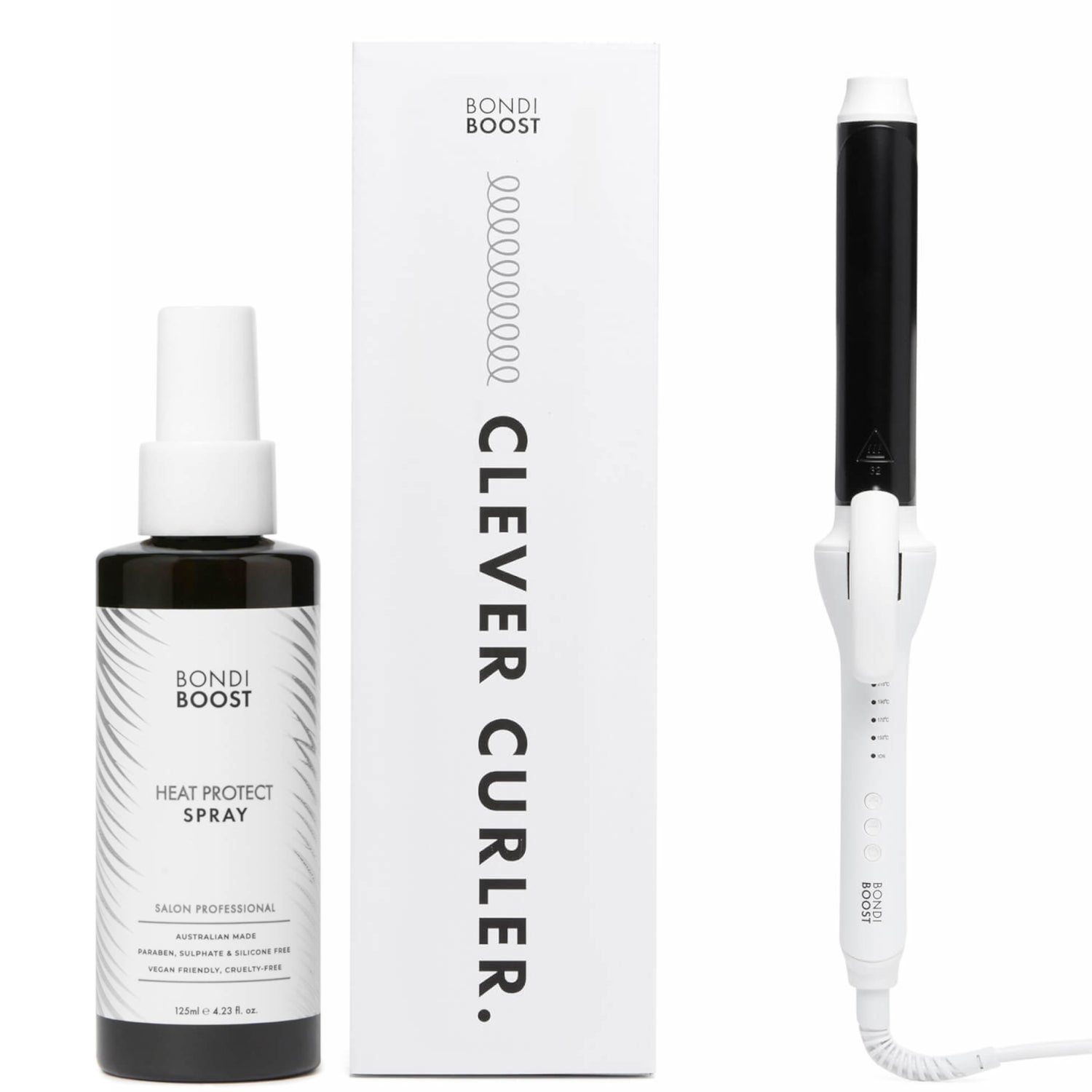 BondiBoost Clever Curler and Heat Protect Spray 125ml Bundle