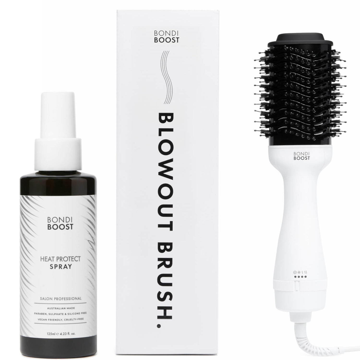 BondiBoost Blow out 75mm Brush and Heat Protect Spray 125ml Bundle