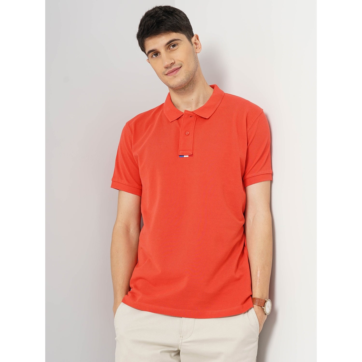 Men Coral Polo Collar Solid Regular Fit Cotton Basic Polo T Shirt TEONEPL Celio